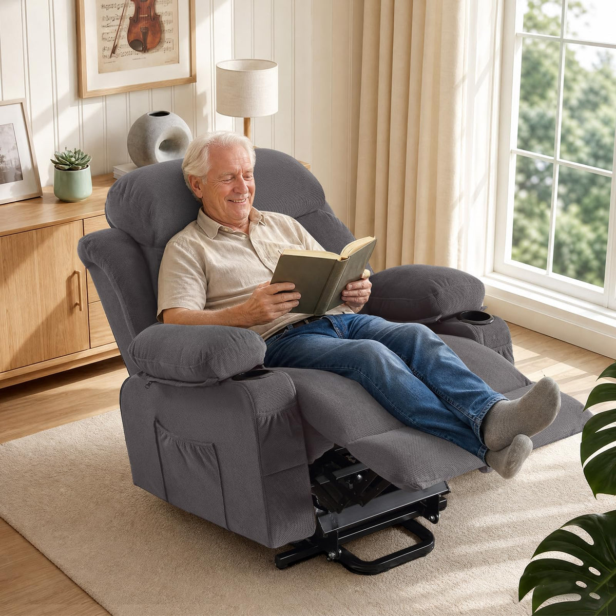 Gray Power Lift Recliner with Massage and Heat
