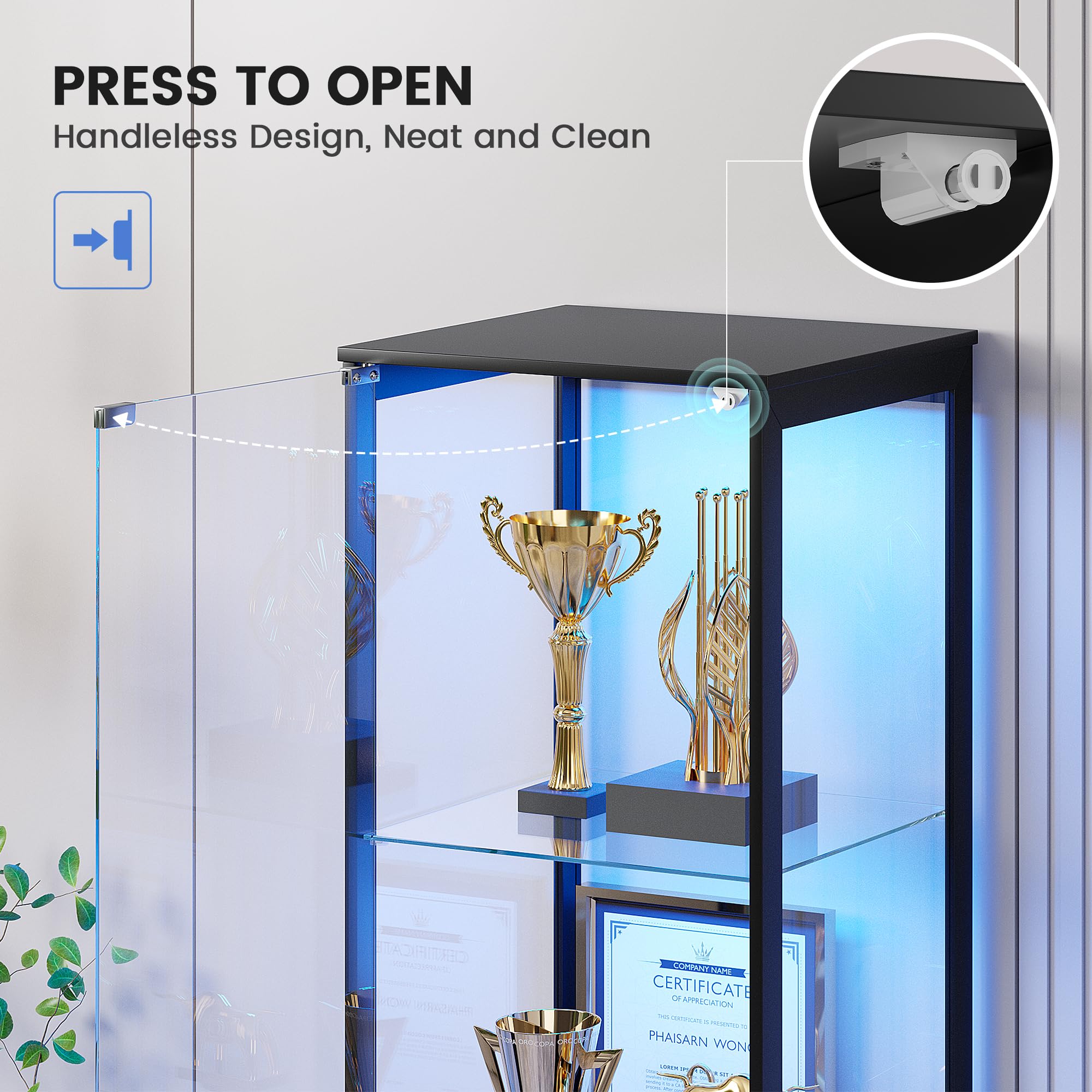 4-Tier Glass Display Cabinet with LED Lights