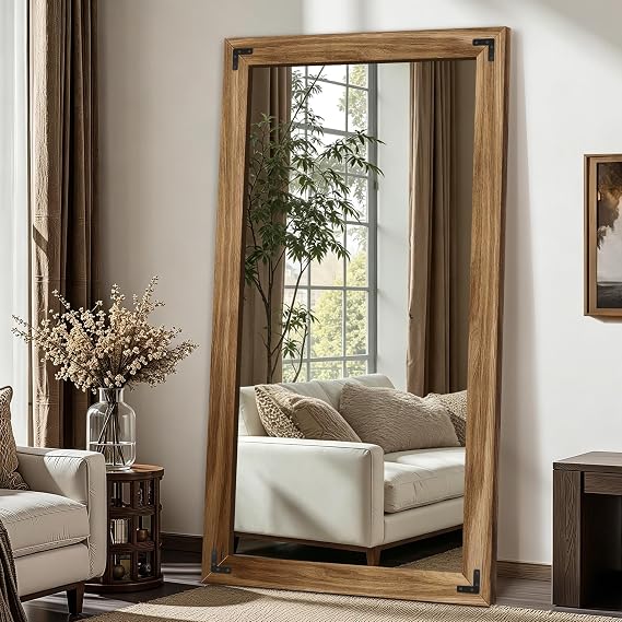 Rustic Wood Full-Length Wall Mirror