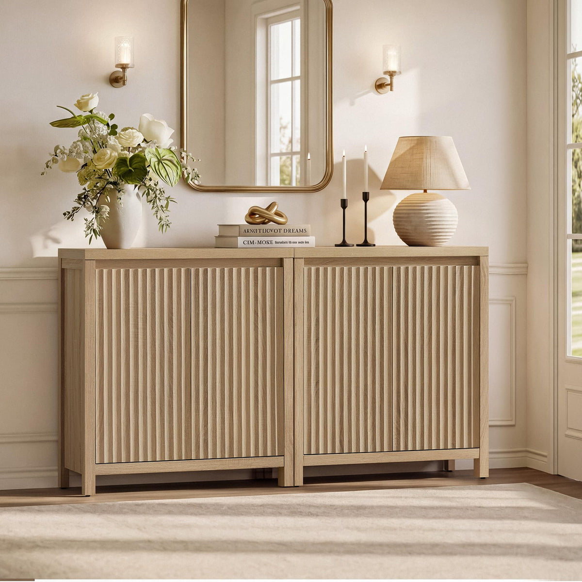 SICOTAS Sideboard Buffet Cabinet with Storage, Fluted Credenza Buffet Table