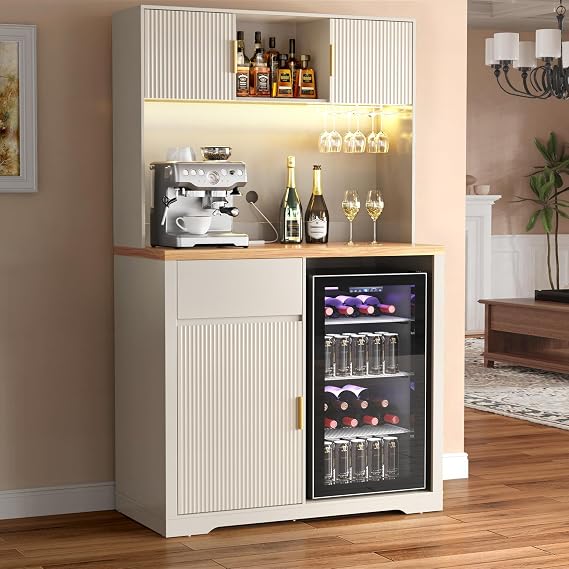 Fluted Bar Cabinet with Fridge Space