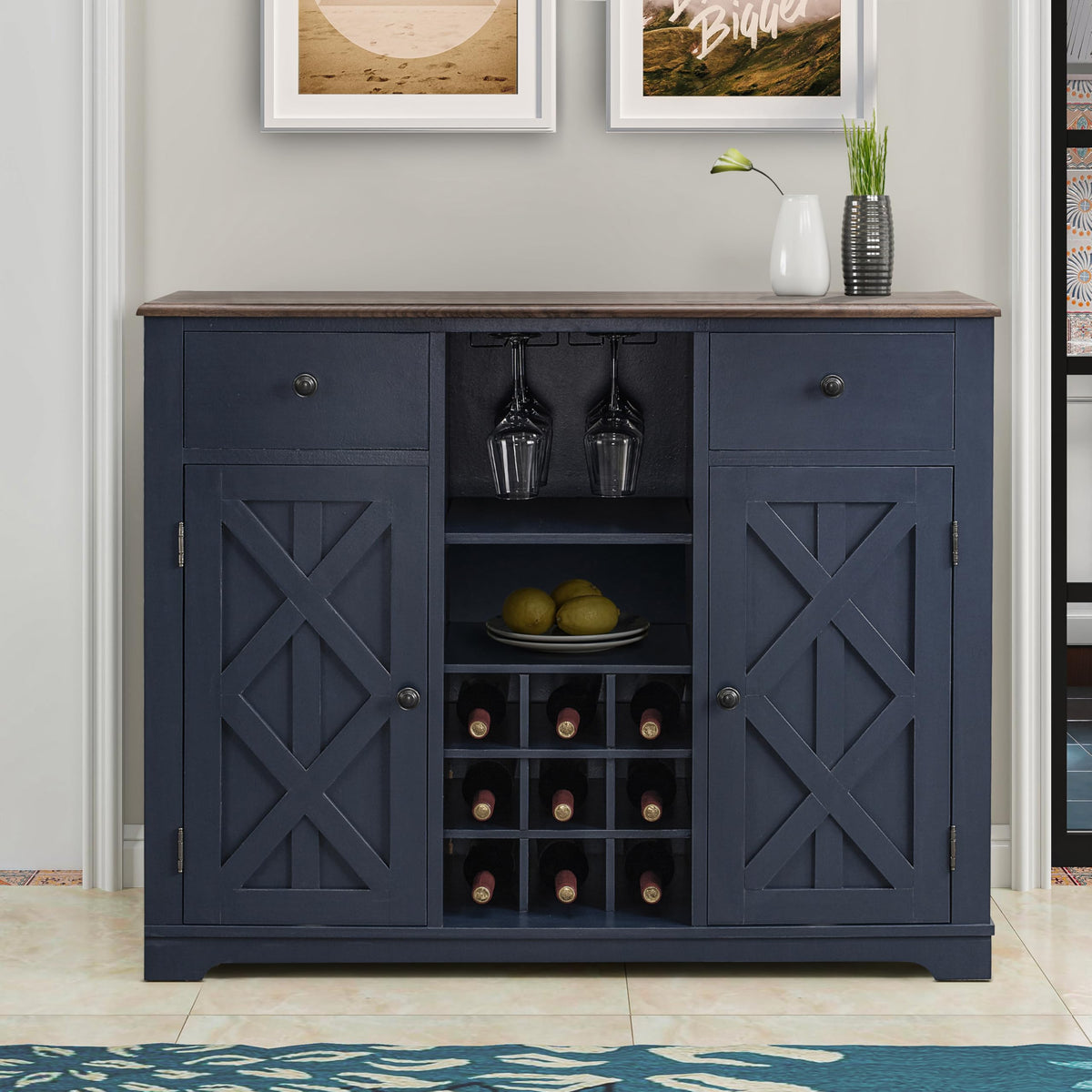 Navy Wine Bar Cabinet