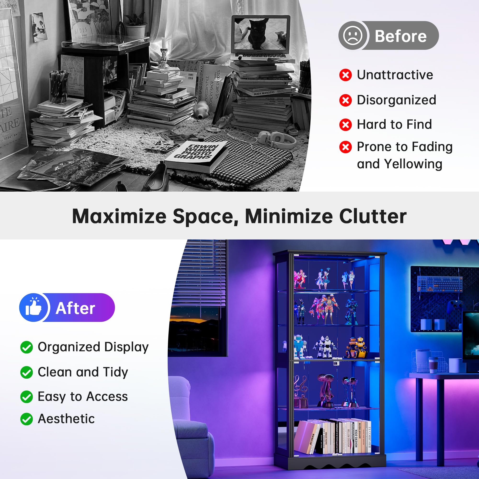 71" 5-Tier Glass Display Cabinet with RGB Lighting