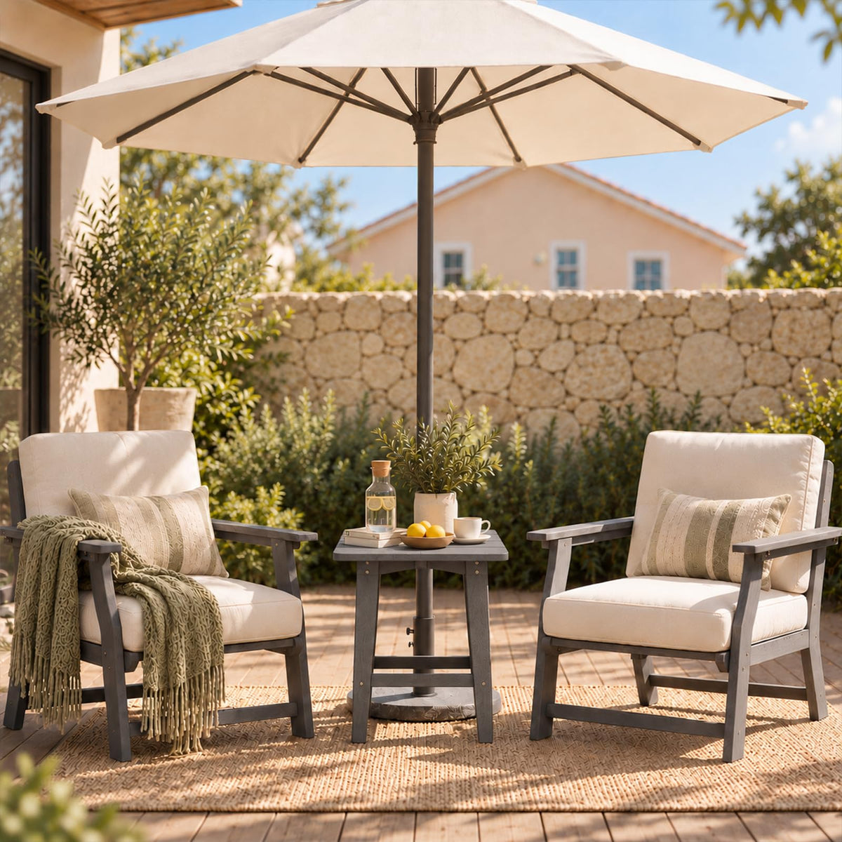 Polyhouz 3 Piece Patio Bistro Set, Outdoor Table Chairs with Cushion, Grey