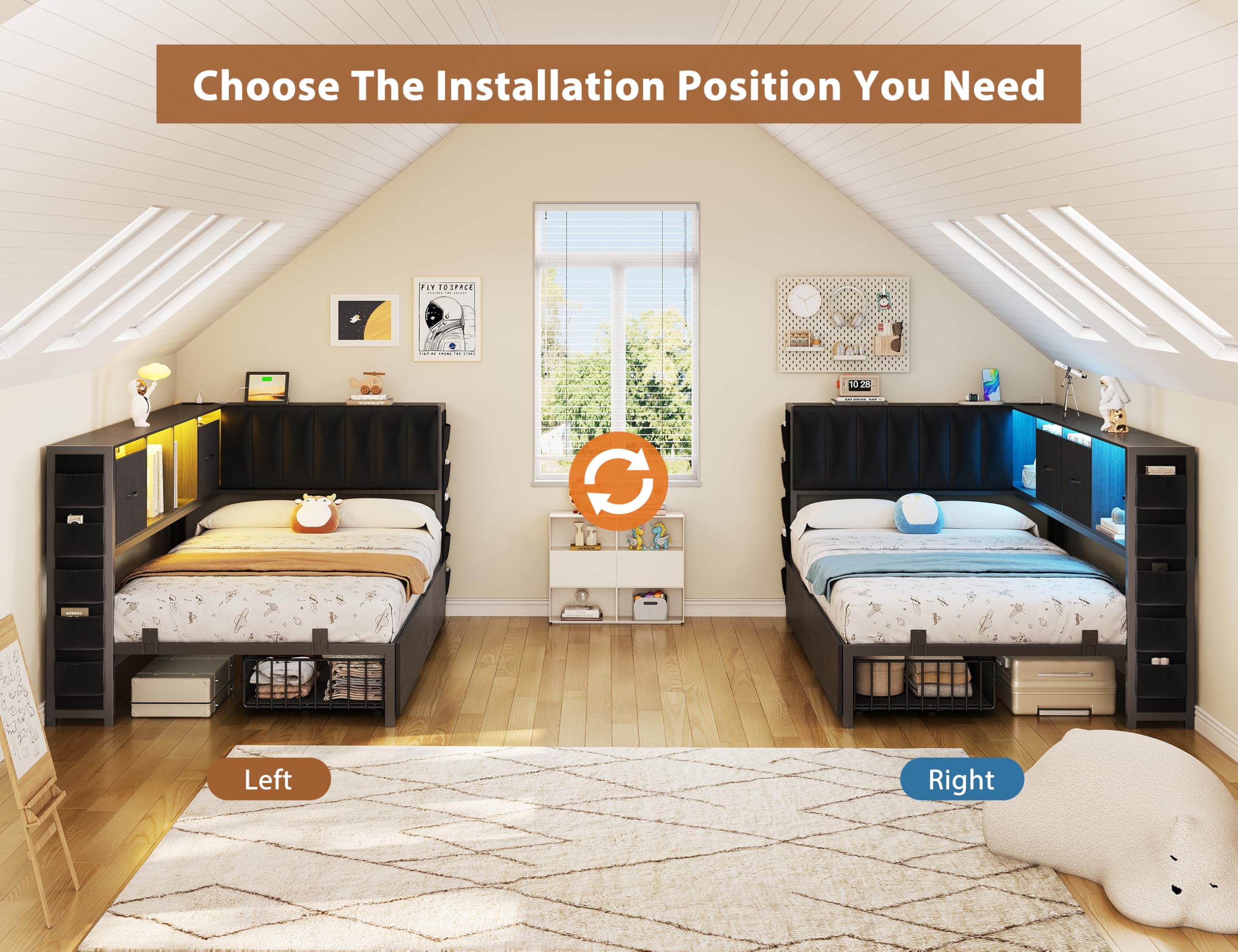 L-Shaped Corner Bed Frame with Storage & LED