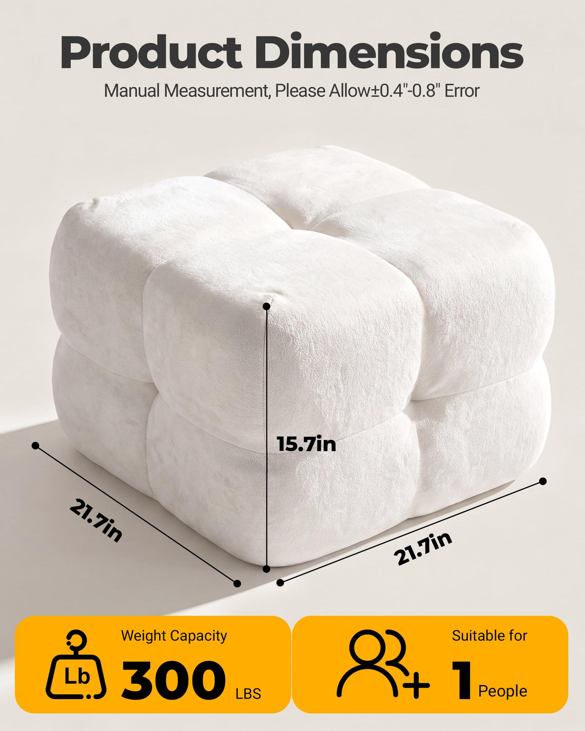 Beige Chenille Pouf Ottoman