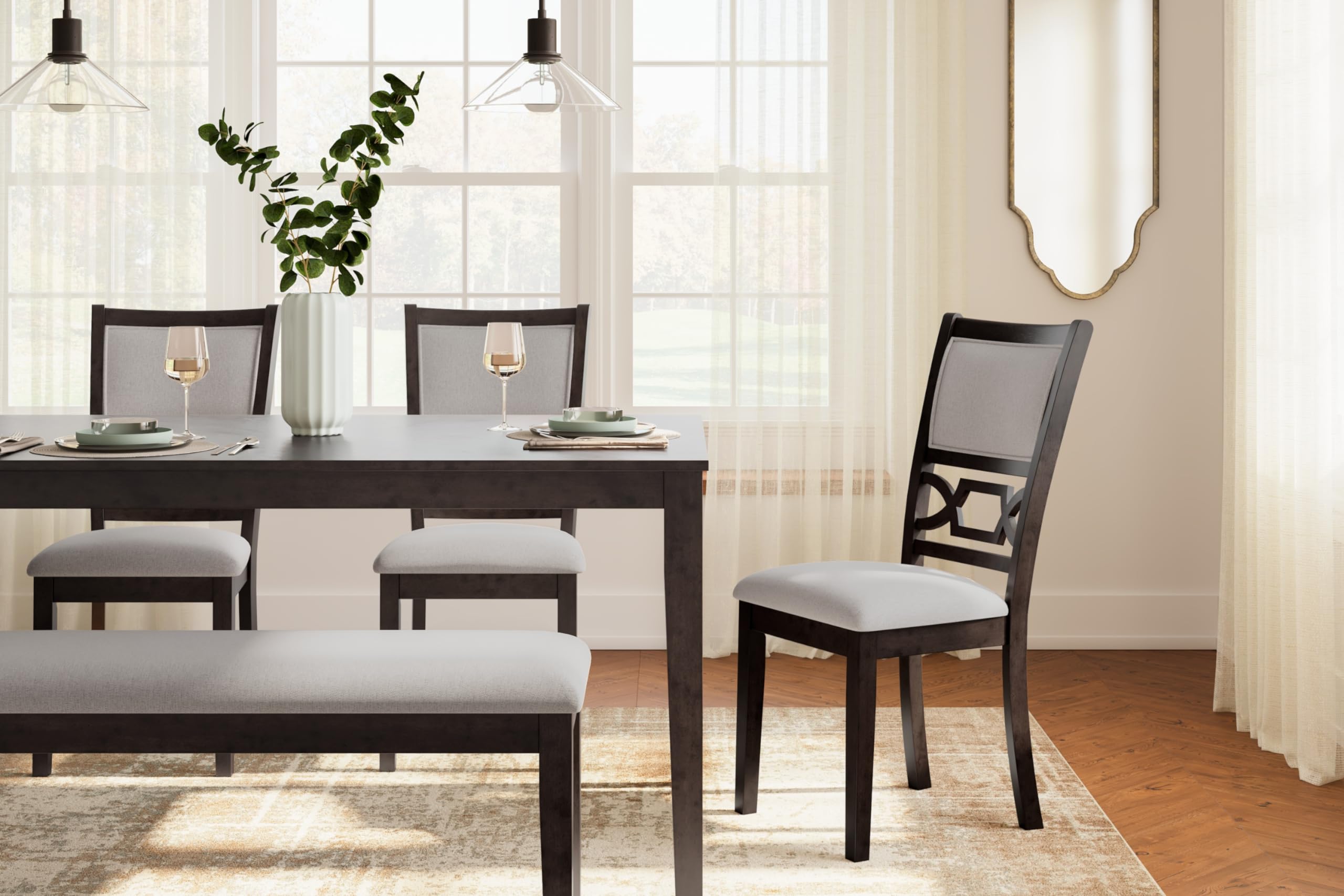 6-Piece Dining Table Set with Bench & Upholstered Chairs