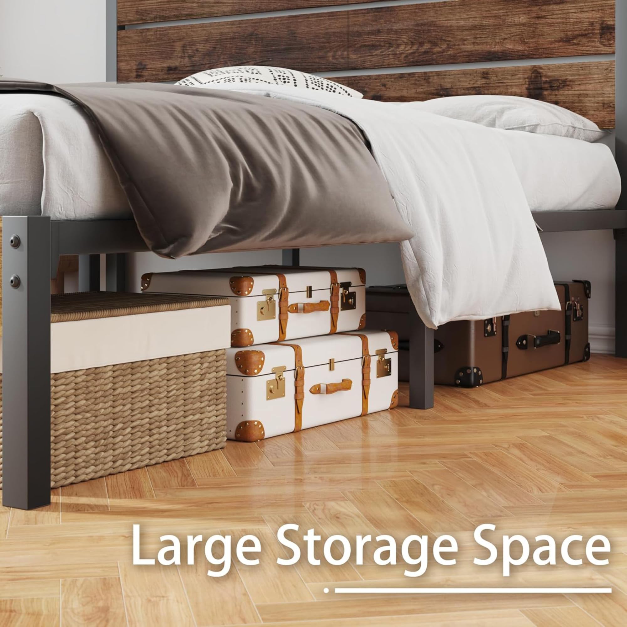 Queen Bed Frame with Headboard & Footboard – Rustic Brown