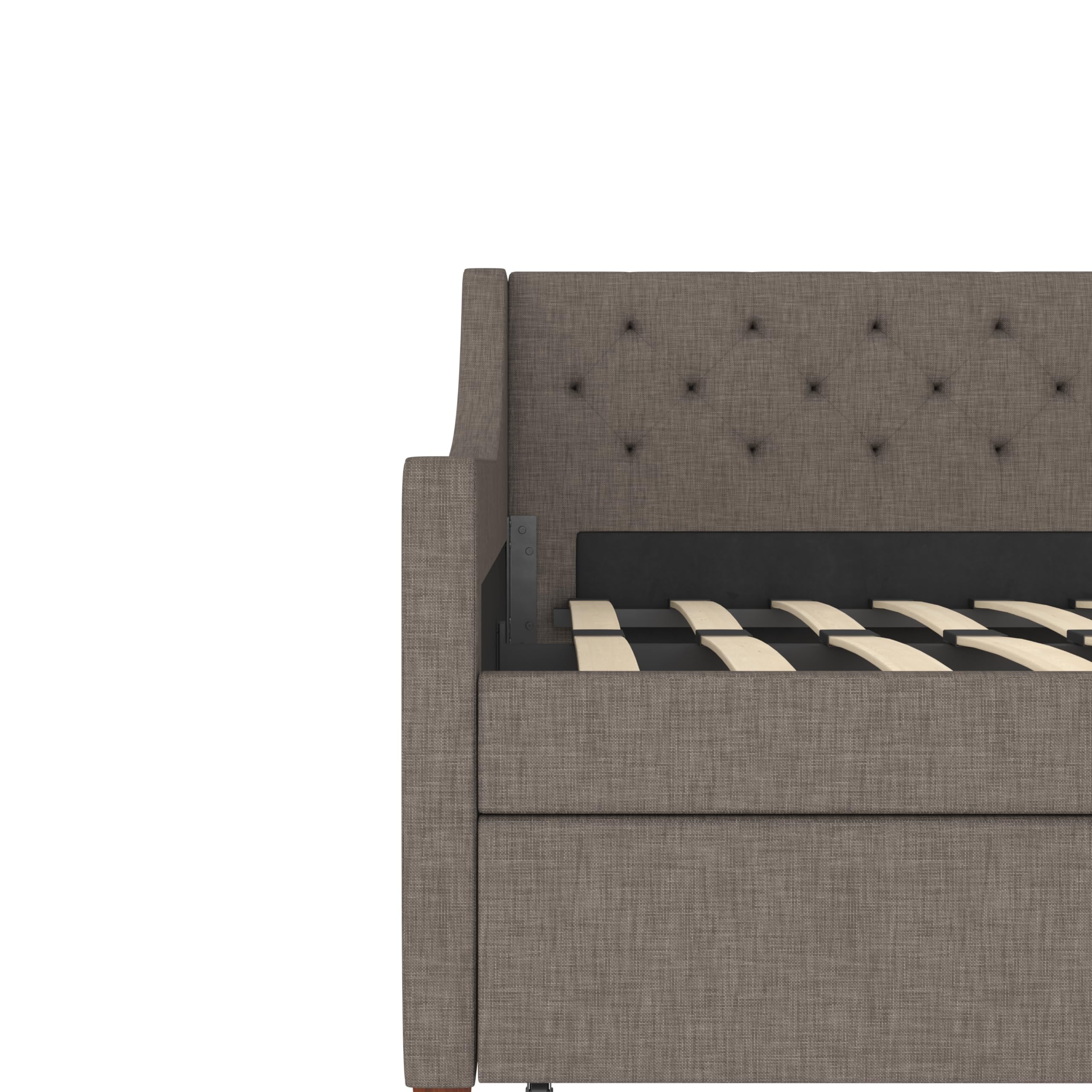 Novogratz Her Majesty Upholstered Daybed and Trundle, Twin over Twin, Grey Linen