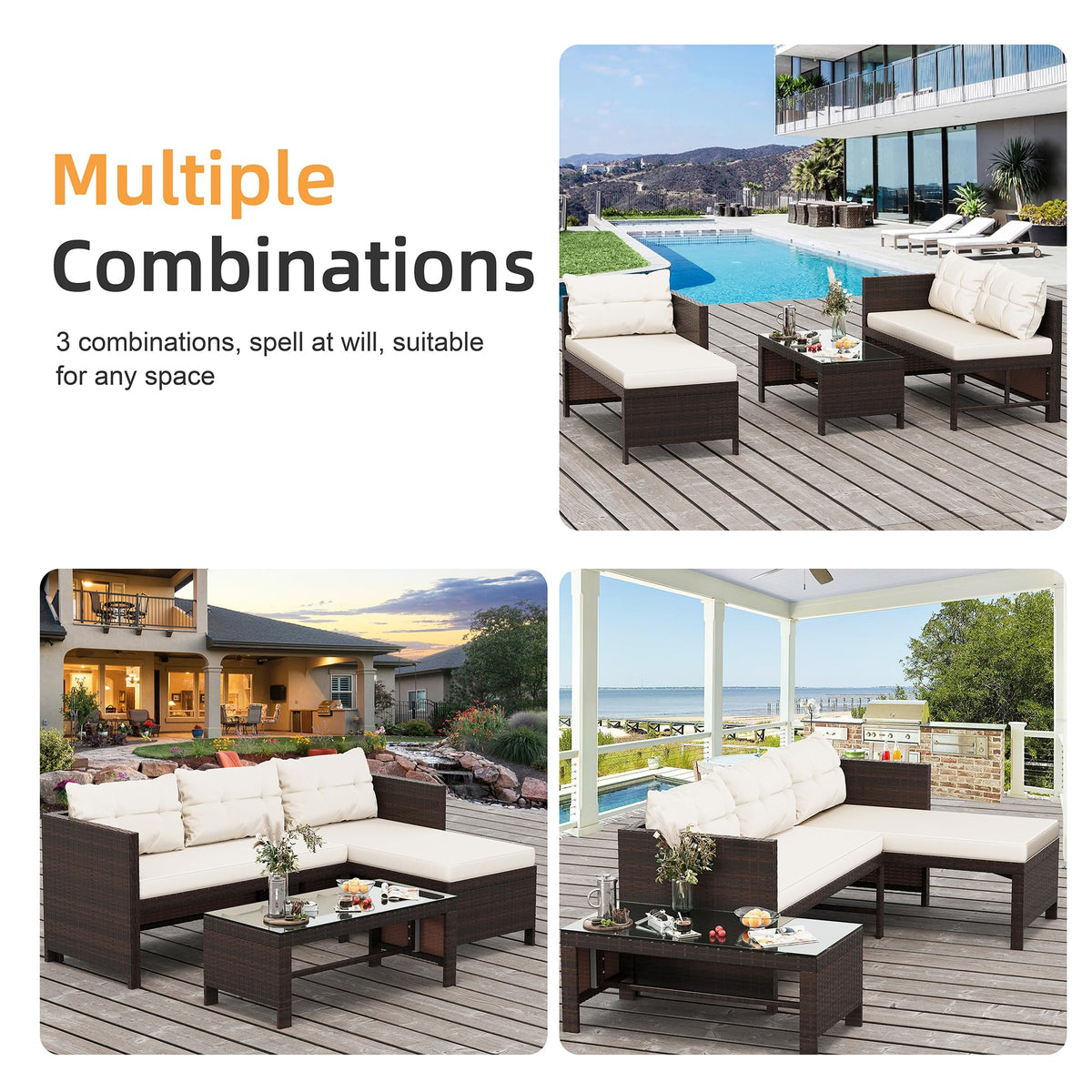 3-Piece Wicker Patio Sofa Set