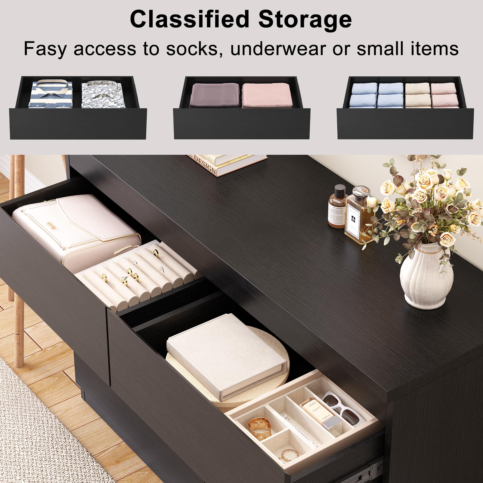 6-Drawer Wood Dresser with Deep Storage