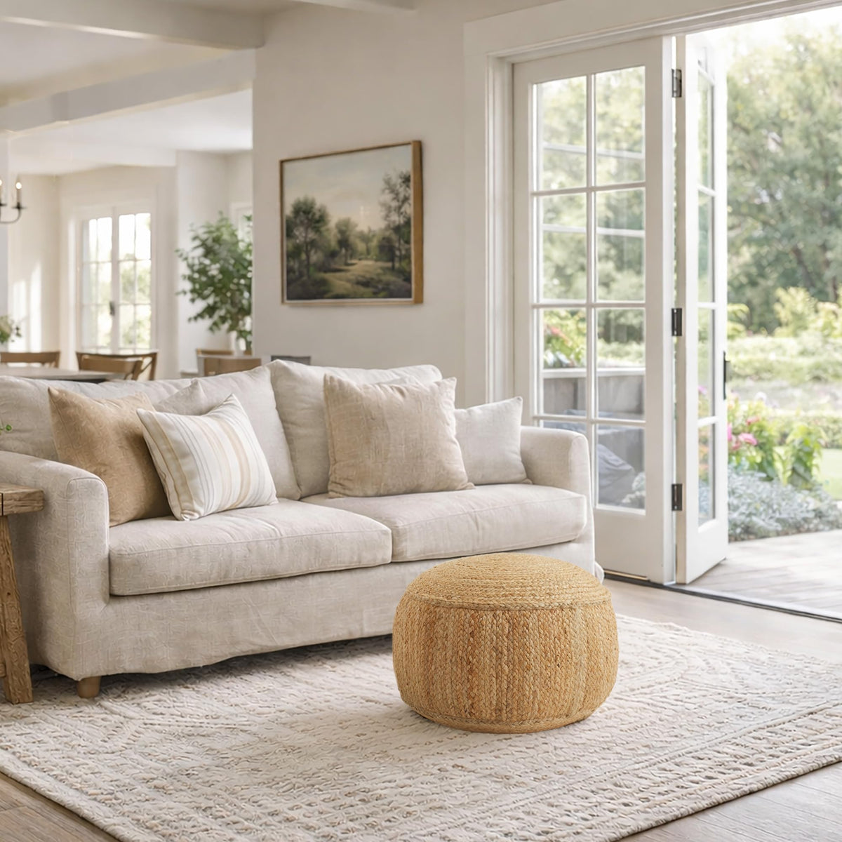 Round Braided Jute Pouf