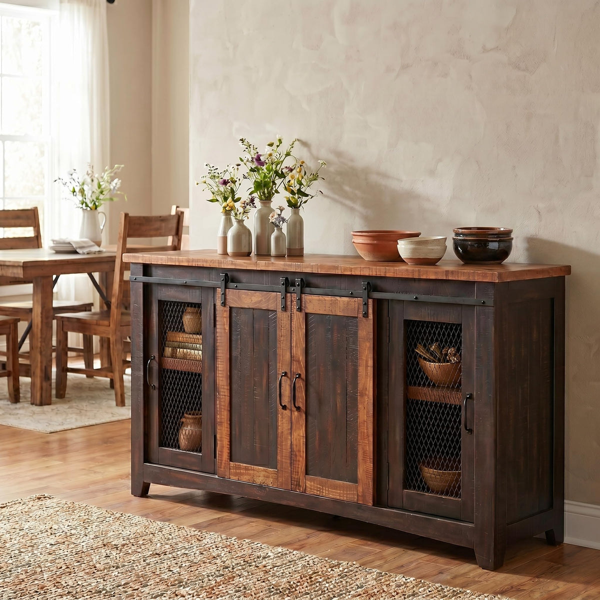 Martin Svensson Home Rustic 65" Wood Entertainment Center, Black and Honey