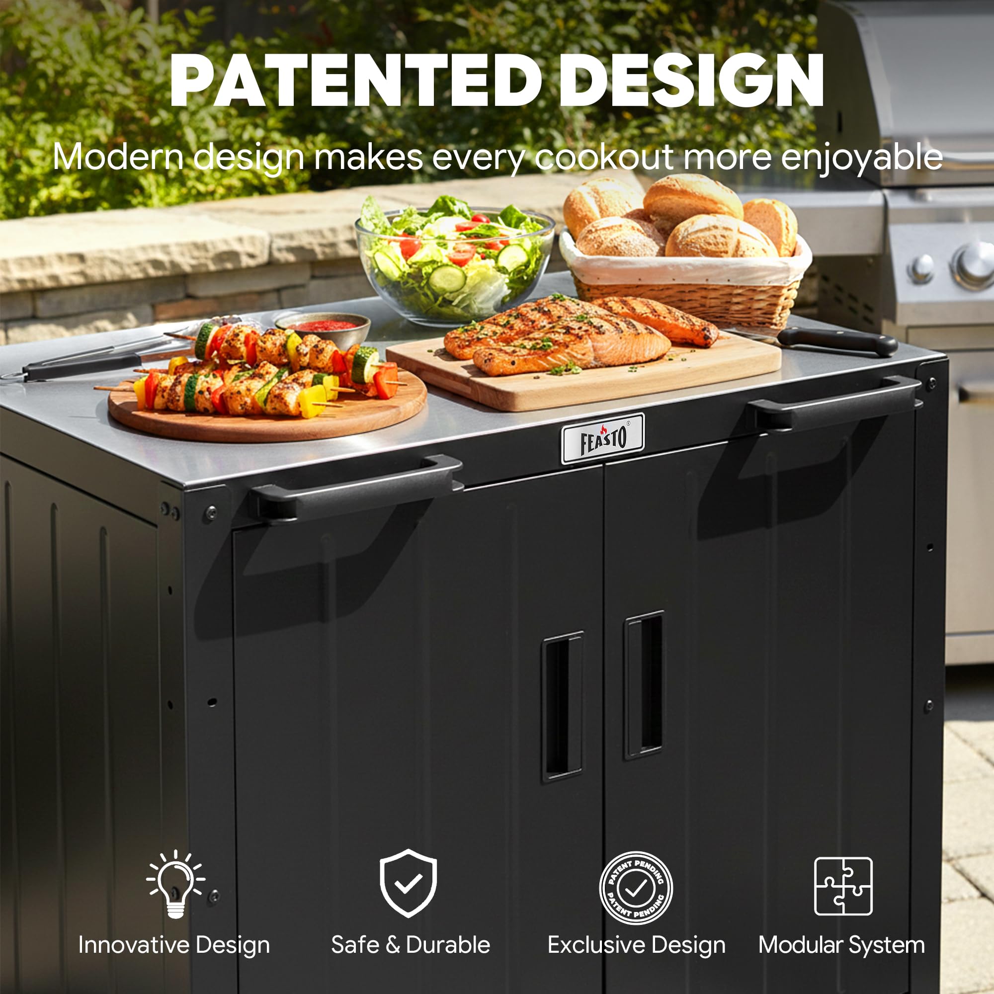 Outdoor Kitchen Island Grill Cart with Storage Cabinet & Stainless Steel Top