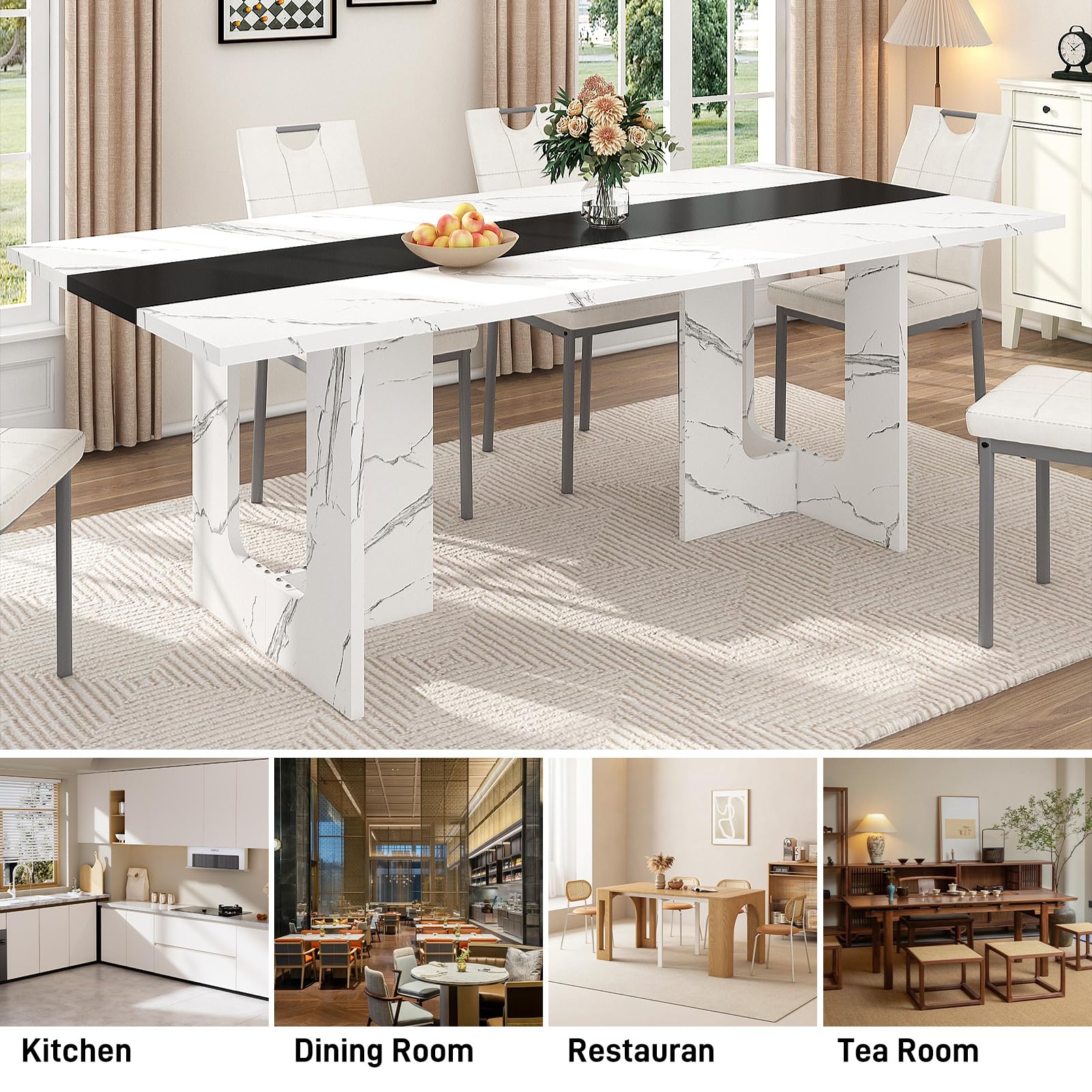 71-Inch Marble-Top Dining Table with U-Shape Base