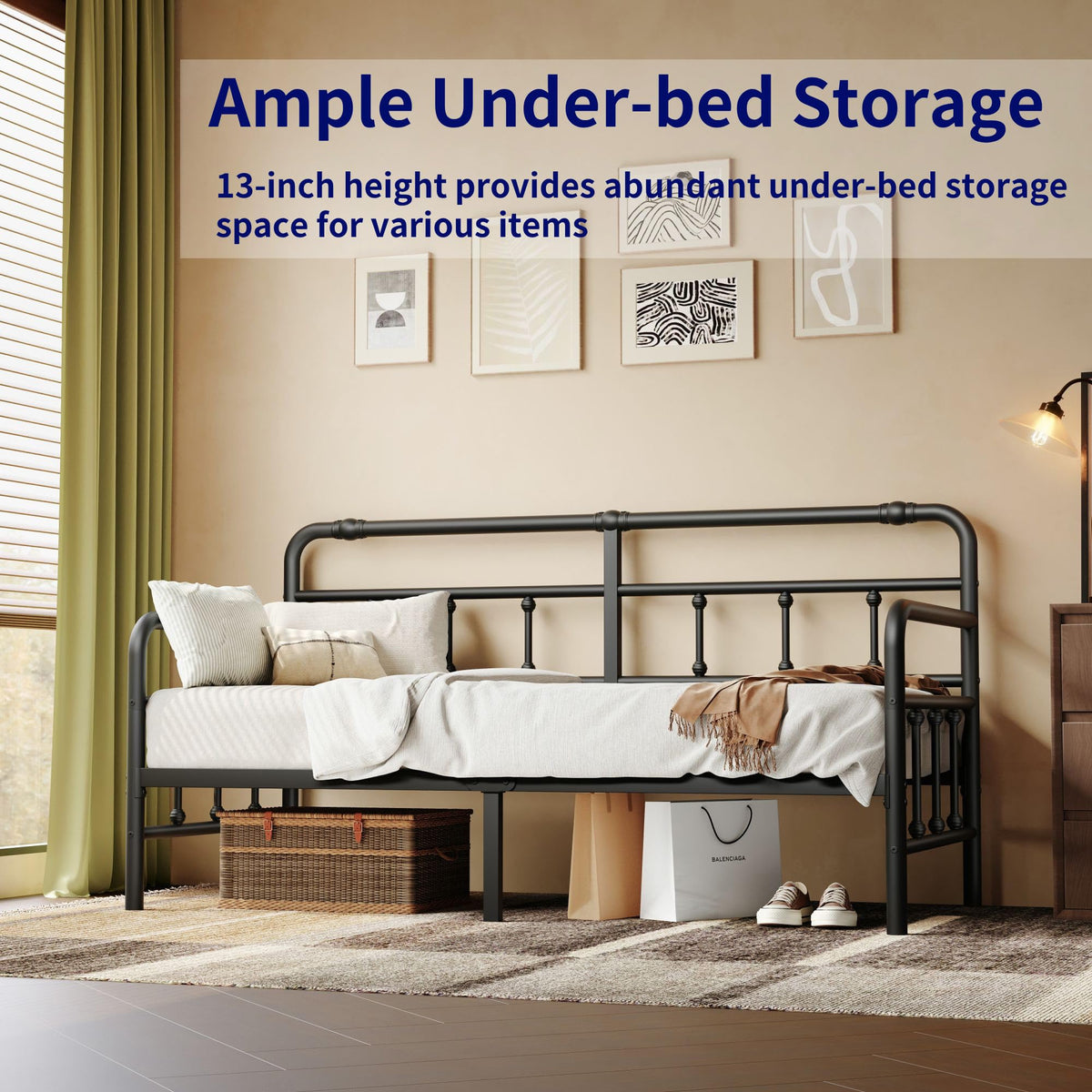 Sementa 14 Inch Daybed Twin Metal Bed Frame with Headboard (Modern)