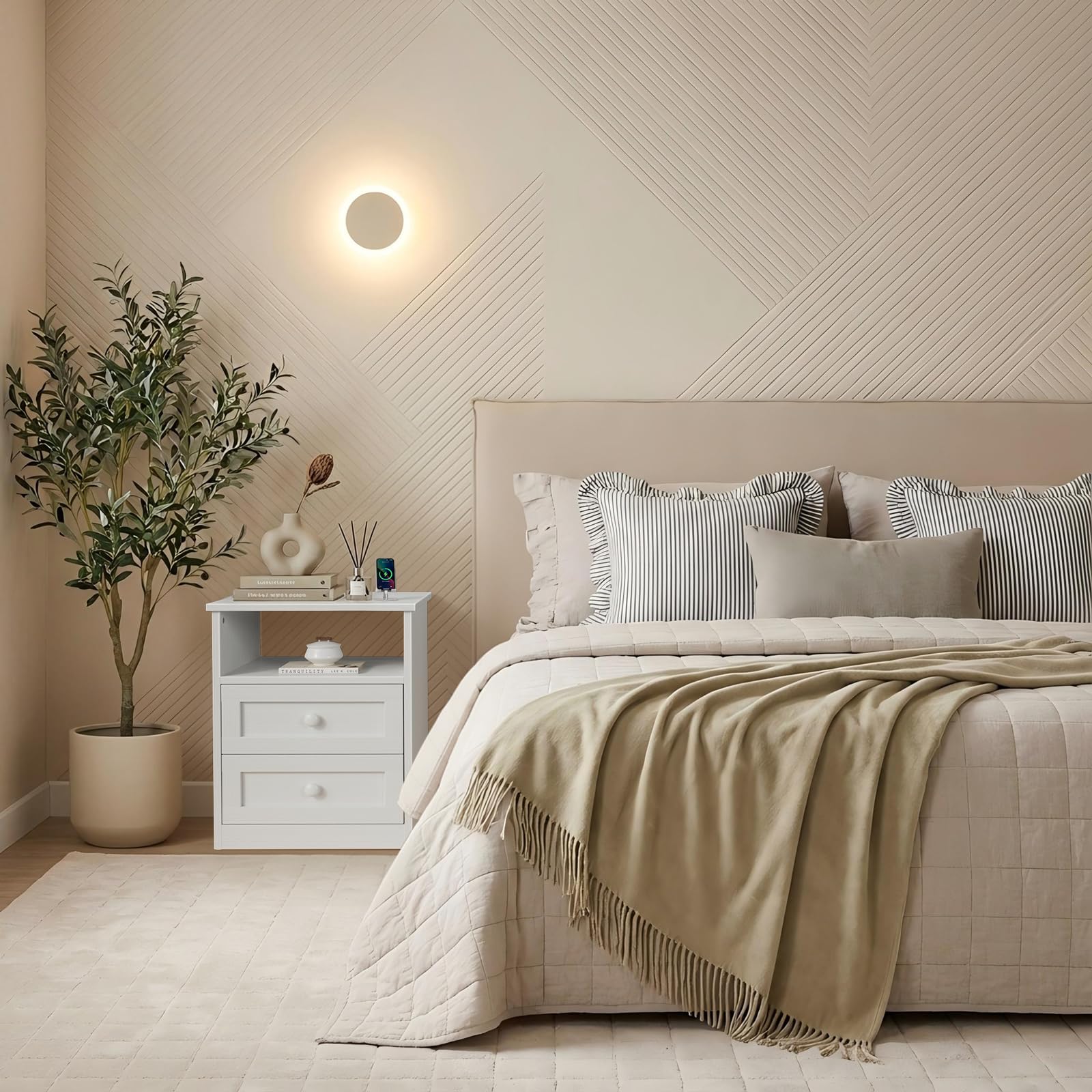 Nightstand with Charging Station & LED Lights
