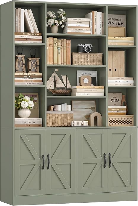 Tall Bookcase with 4 Doors & Storage Cabinet
