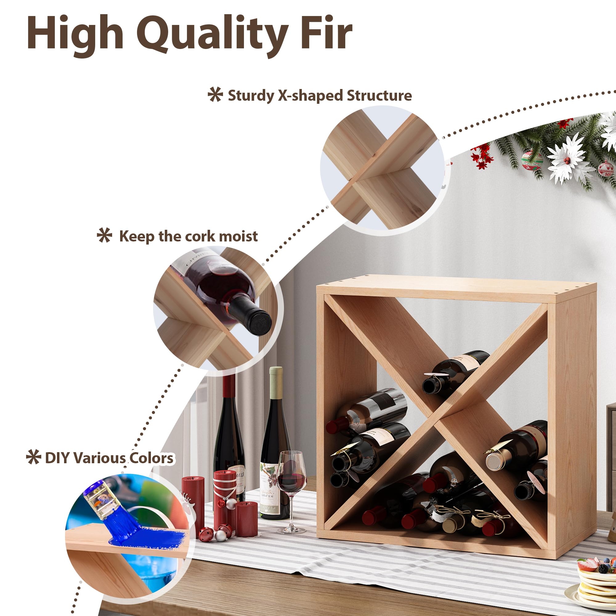 JAXPETY 24 Bottle Wine Rack Holder Compact Cellar Cube Bar Storage Kitchen Decor Wood Display Home,Natural