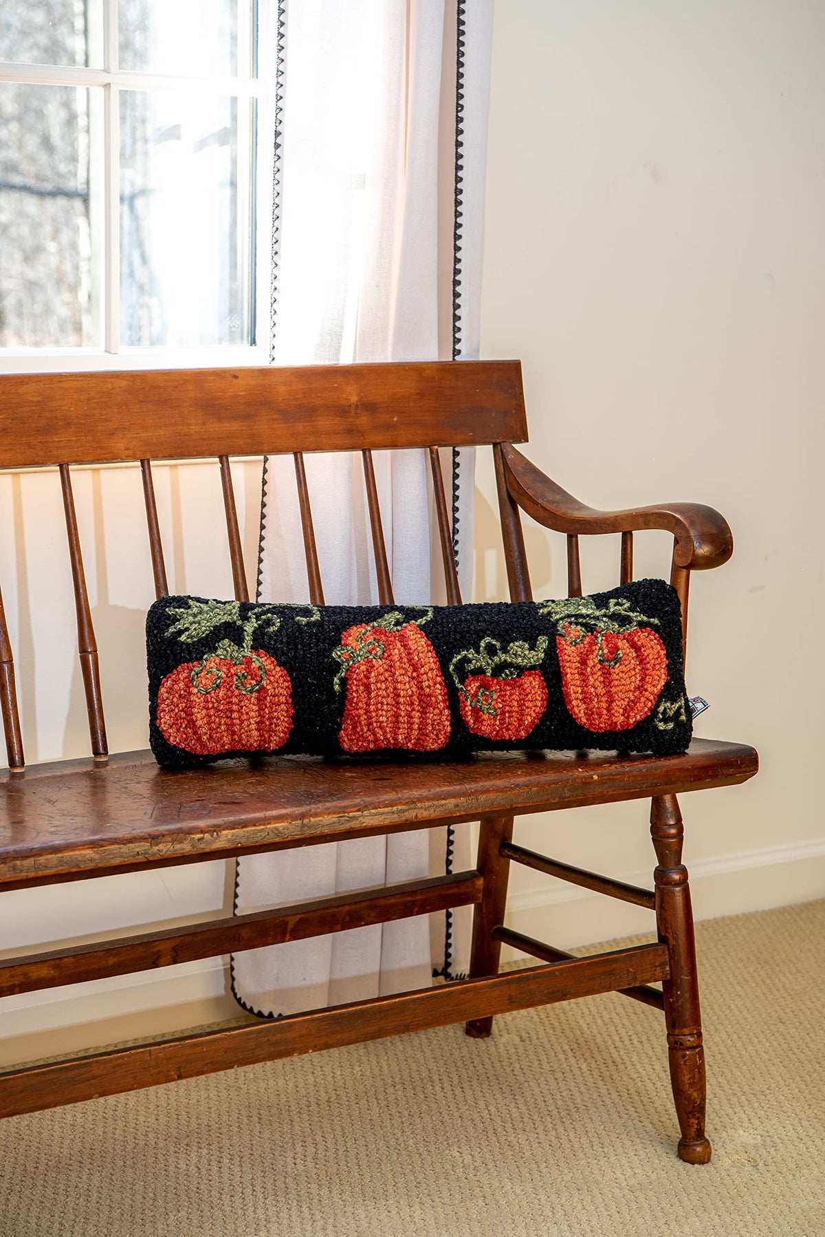 Hand-Hooked Wool Pumpkin Lumbar Pillow