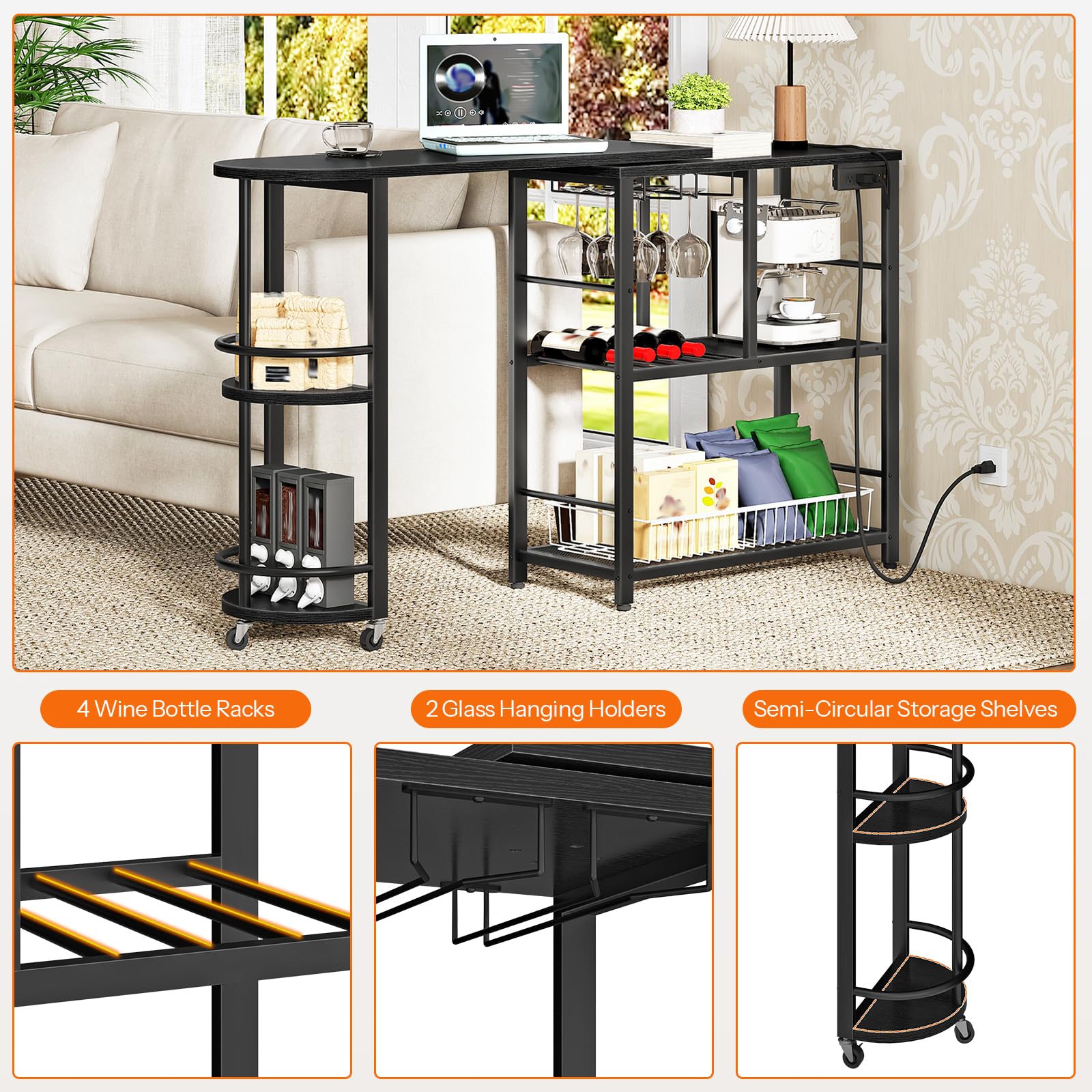 L-Shaped Bar Table with Charging Station
