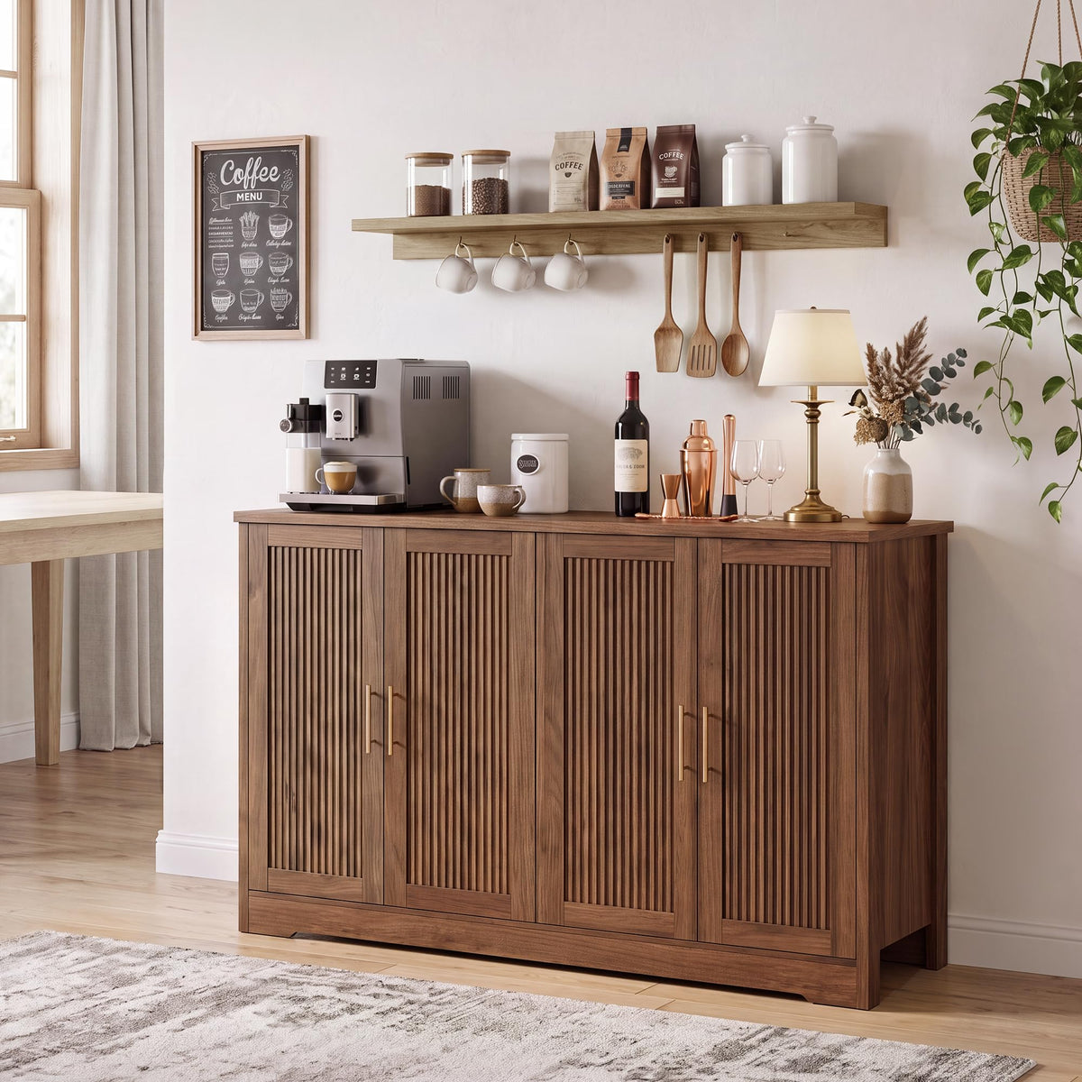 Garvee 55.5” Fluted Sideboard Buffet Cabinet with 4 Doors