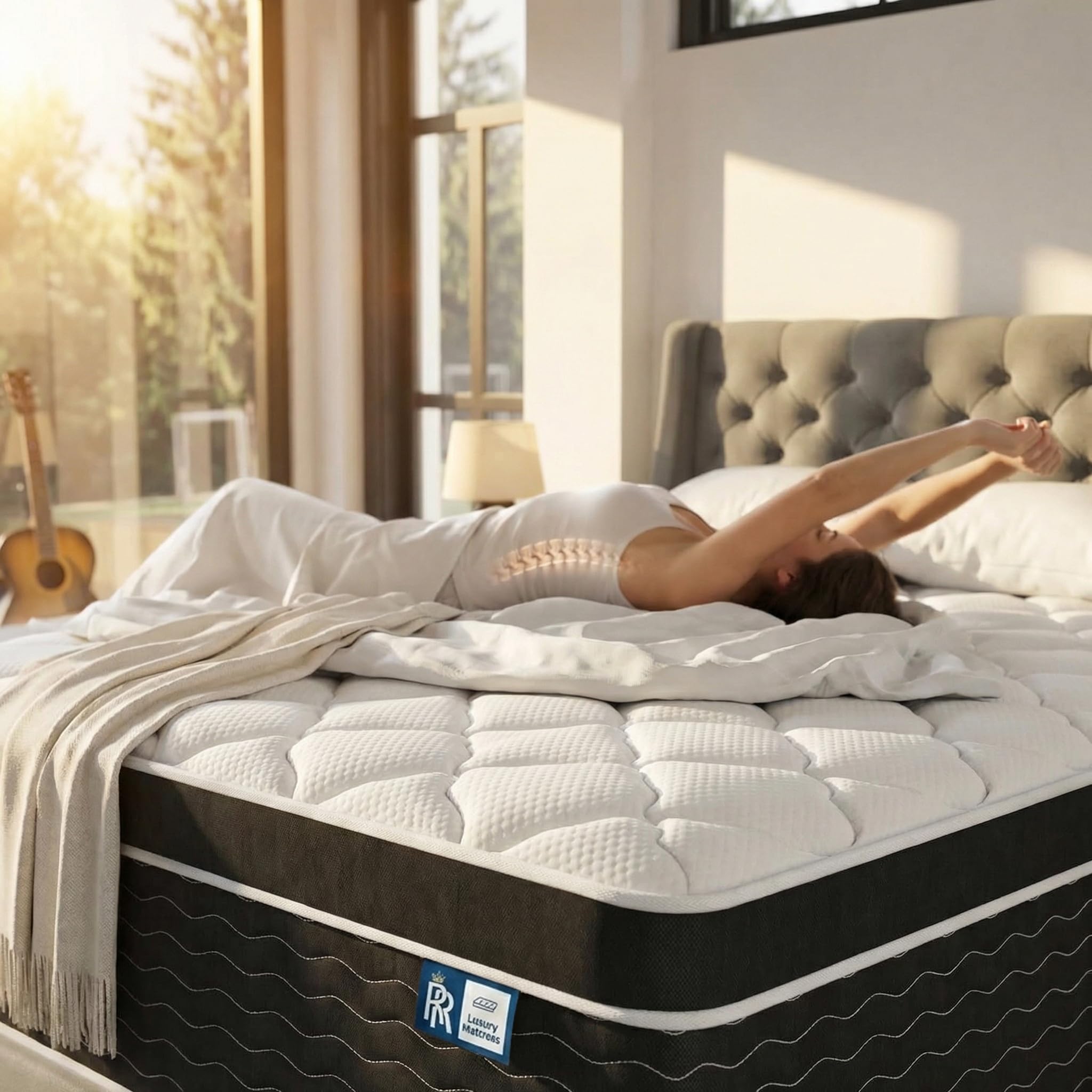 Ruoysun Luxury Queen Mattress 14 Inch, Hybrid Firm Mattress Queen Size in a Box, 7-Zones& Extra Edge Support, Cooling Gel Memory Foam& Pocket Spring, Motion Isolation, Pressure Relief, Fiberglass-Free