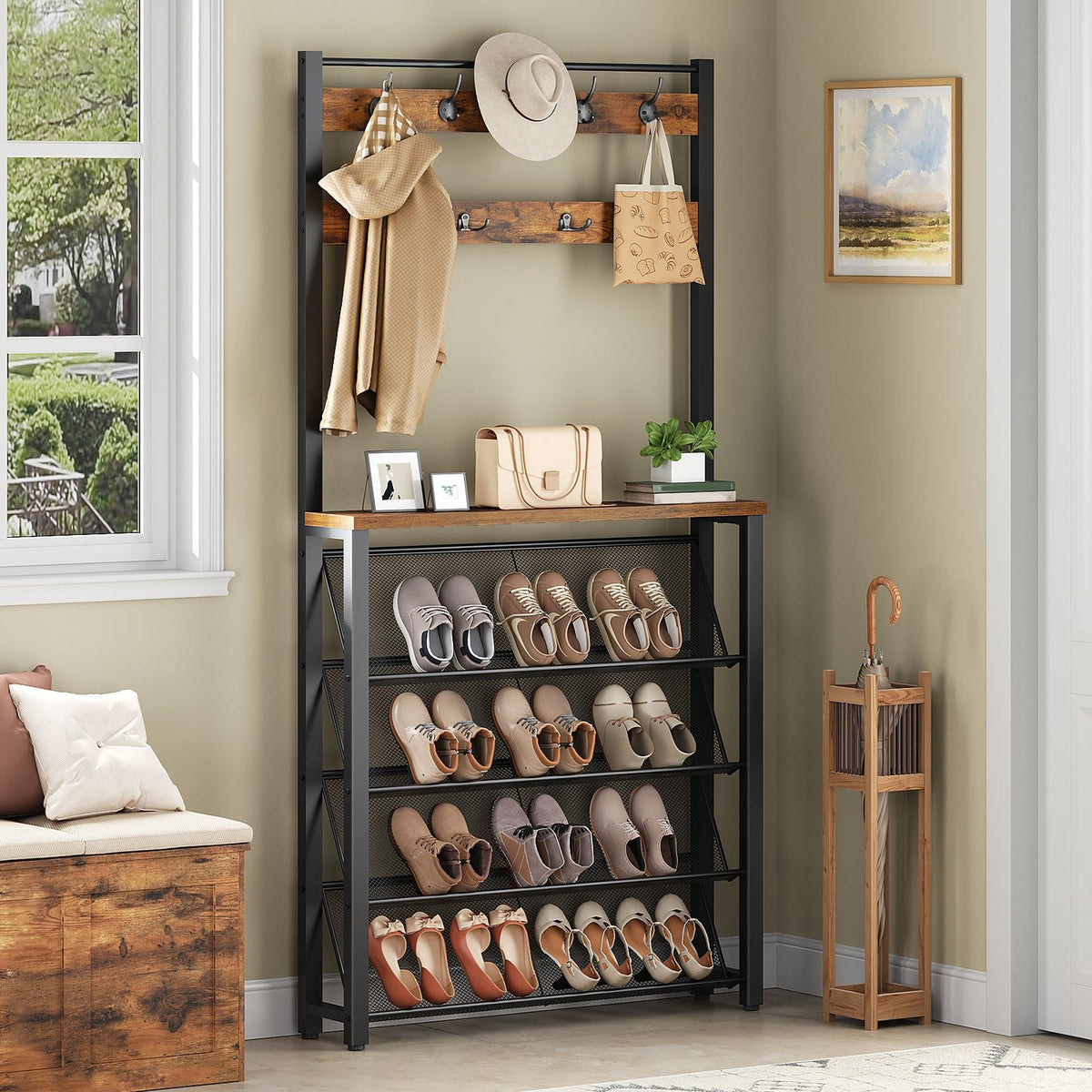 Narrow Hall Tree with Shoe Storage