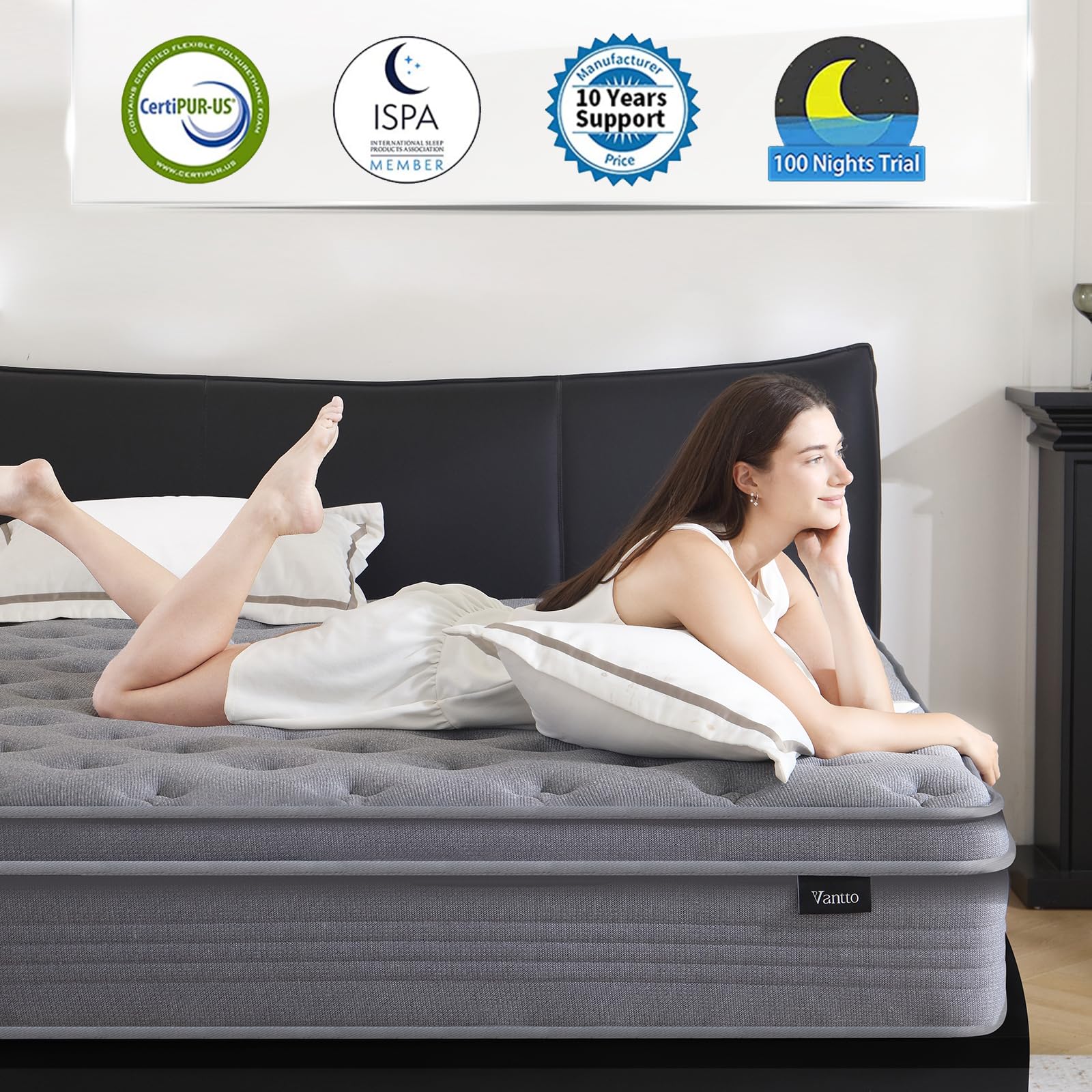 Vantto Queen Mattresses, 14 Inch Queen Size Hybrid Memory Foam Mattress with Upgrade Pocket Springs, Pressure Relief, Breathable Comfort and Durable, CertiPUR-US Certified, Medium Firm