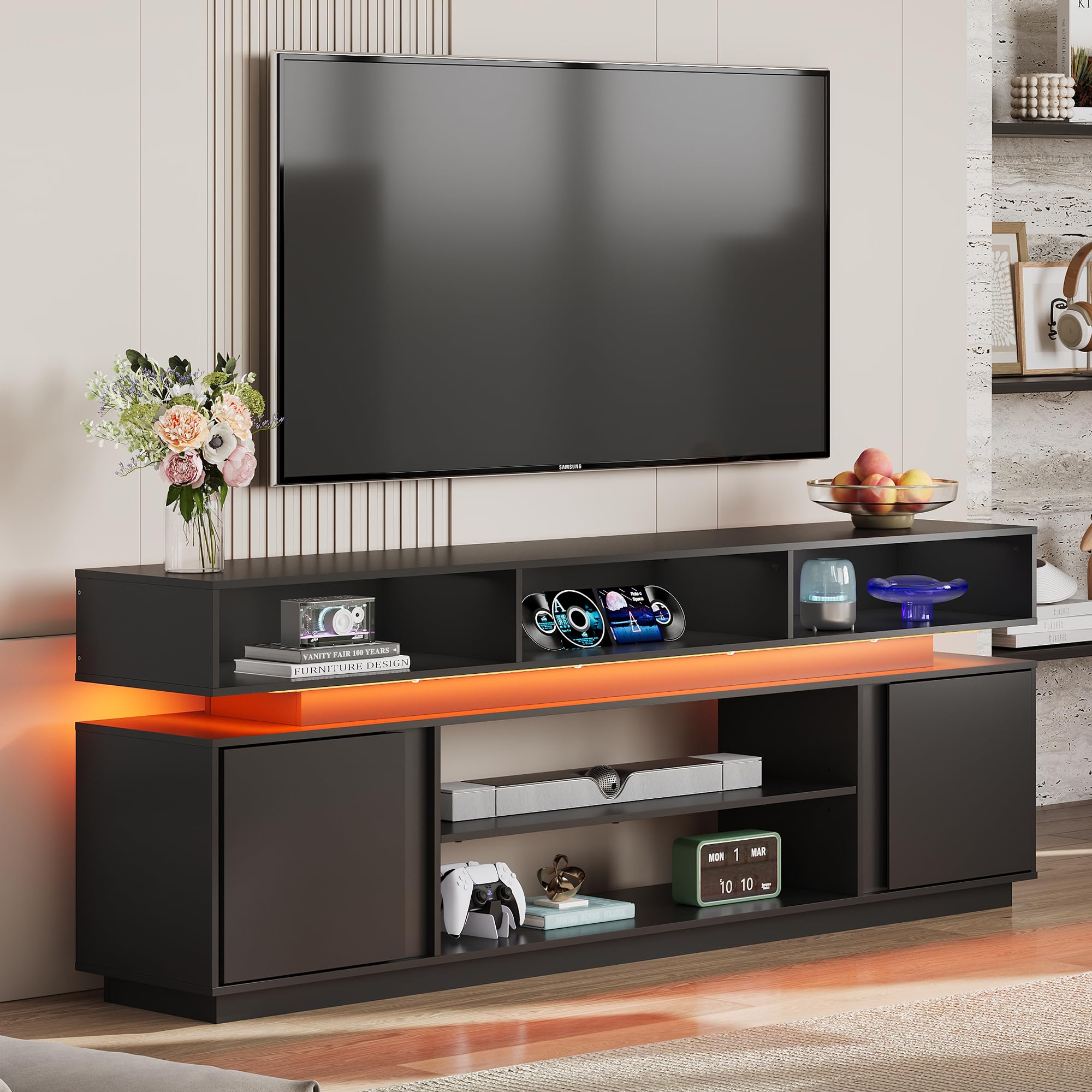 68" TV Stand with LED Lights & Storage Cabinets