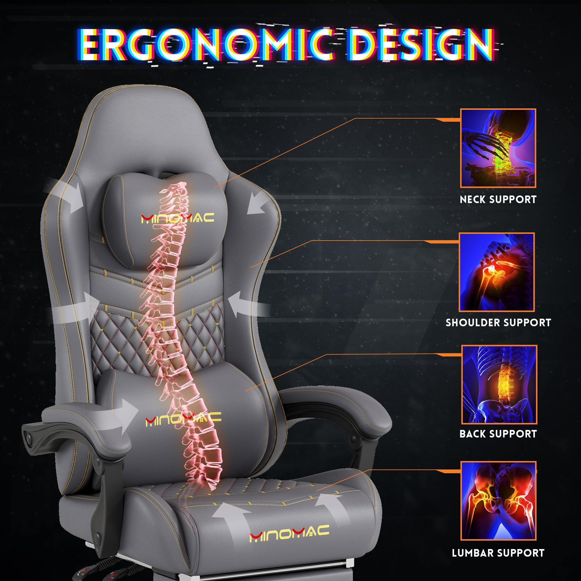 Ergonomic Gaming Chair with Retractable Footrest