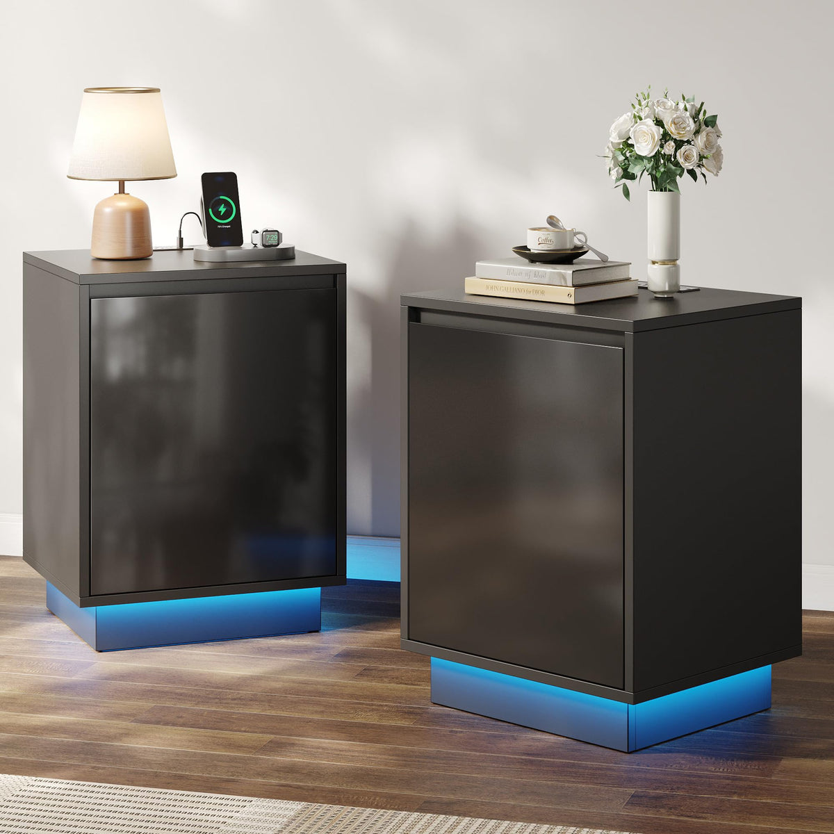 Black LED Nightstands Set of 2