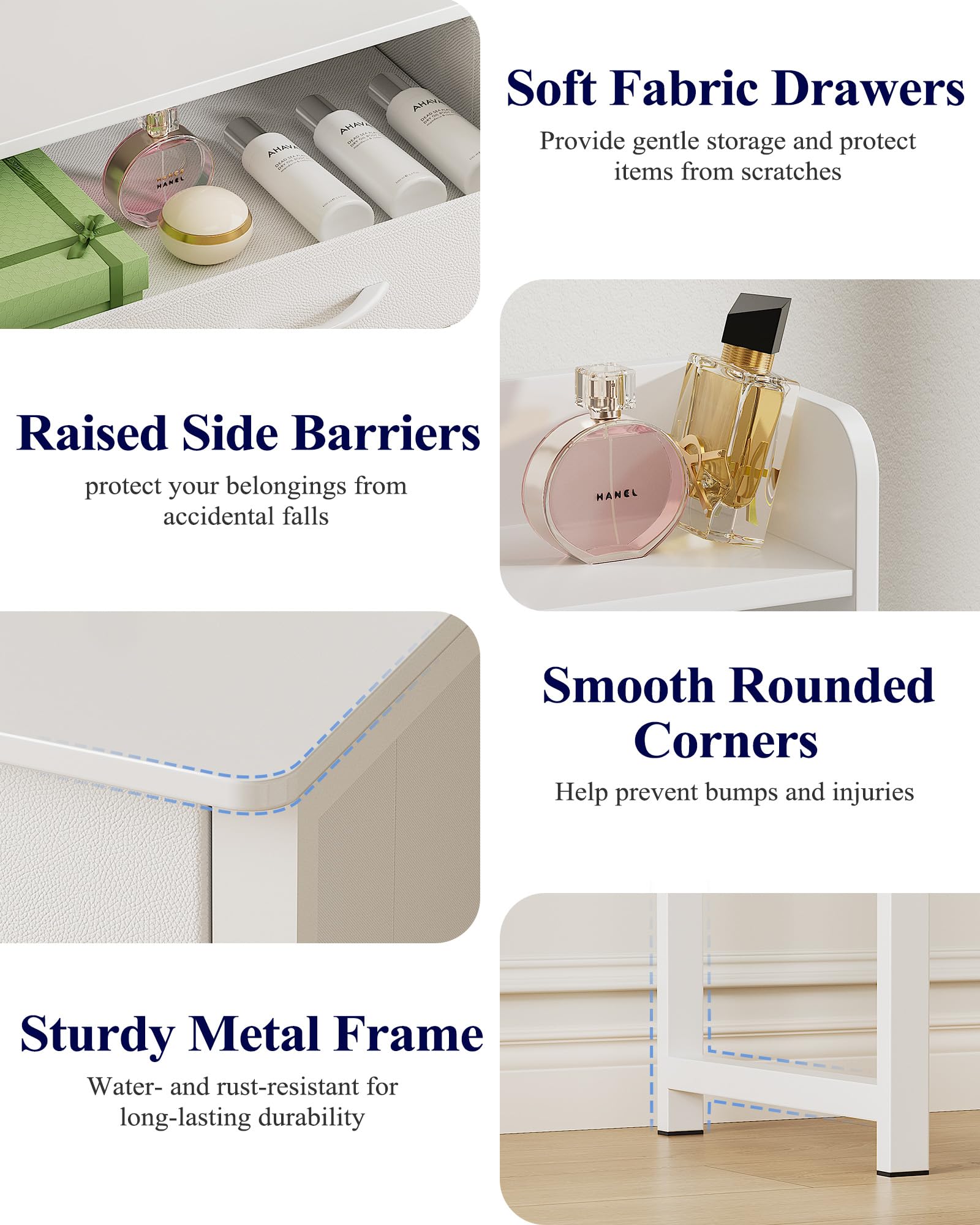 Kitsure Vanity Desk with Mirror and Lights - Large Capacity Makeup Vanity with 4 Fabric Storage Drawers & 3 Lighting Modes, Vanity Table Set with Sturdy Metal Frame for Bedroom, White, 35" x 17" x 52"