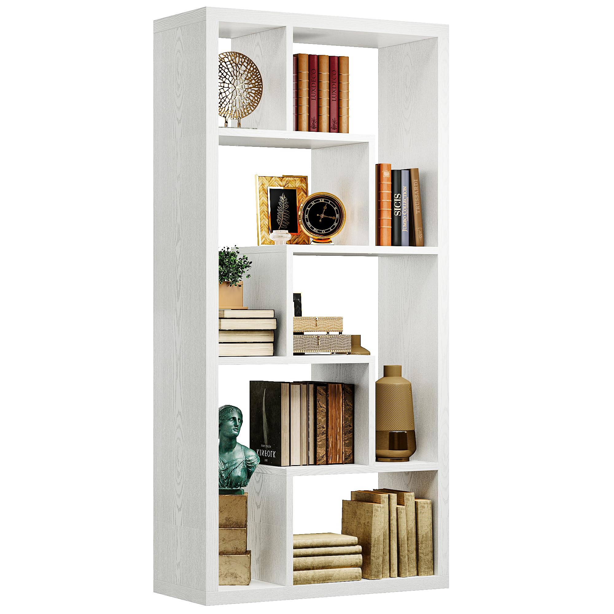 Geometric Bookcase 6-Shelf Industrial White