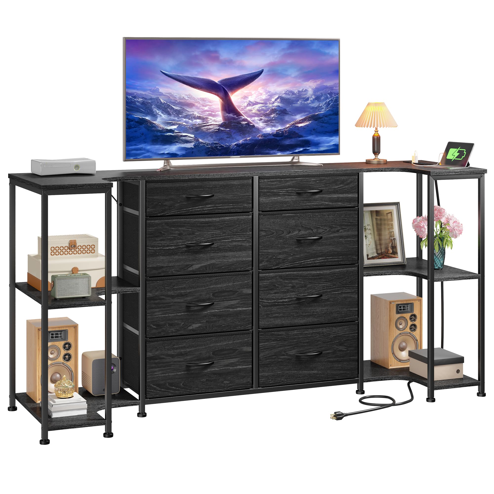8-Drawer Dresser & TV Stand with Charging Station