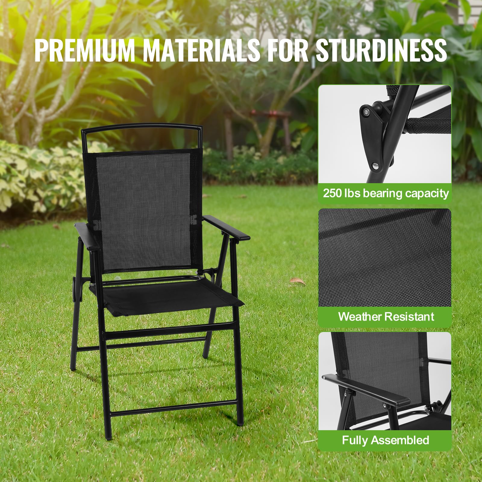 Backyard Expressions 3-Piece Folding Bistro Set – Outdoor Patio Furniture Set with 2 Mesh Chairs & Round Table – Weather-Resistant, Portable & Space-Saving Design for Balcony, Deck, Garden