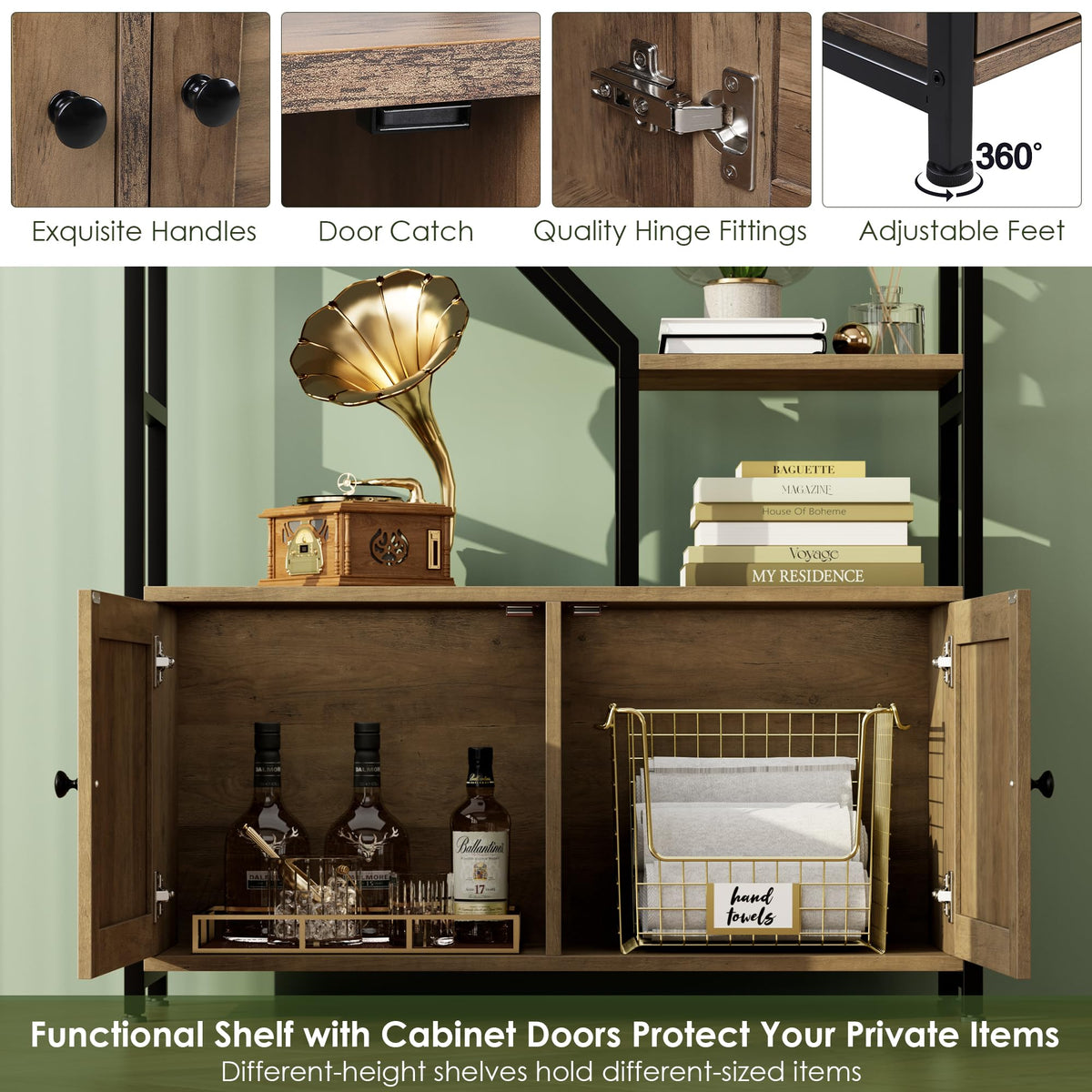 6-Tier Industrial Bookcase with Cabinets