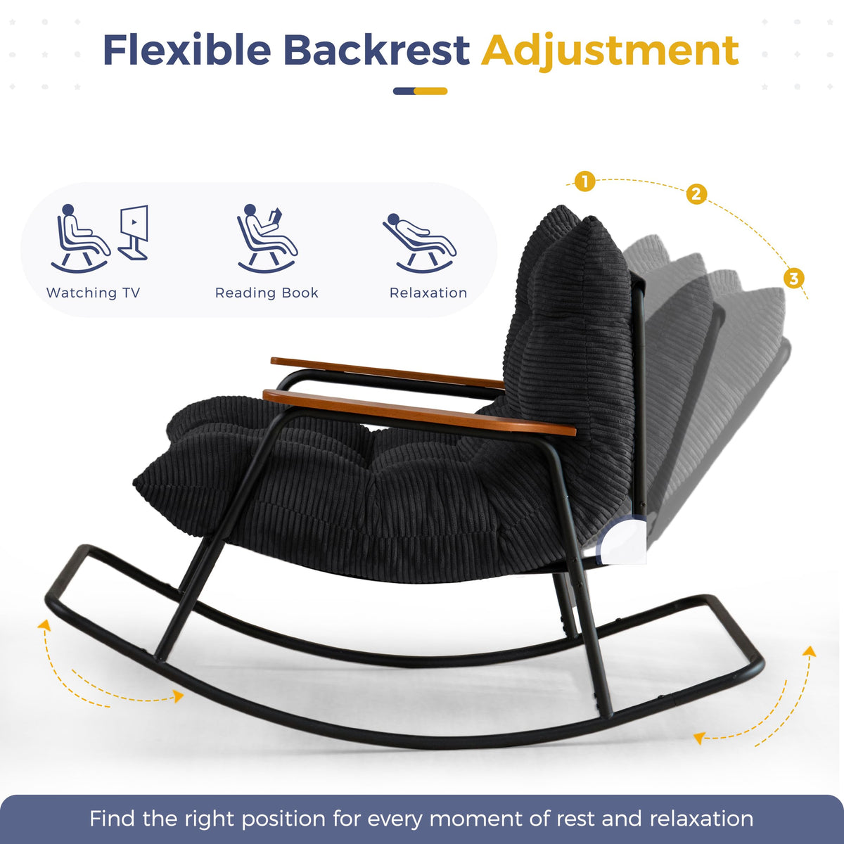 MAXYOYO Back Adjustable Rocking Chair Nursery, Glider Chair for Indoor Use