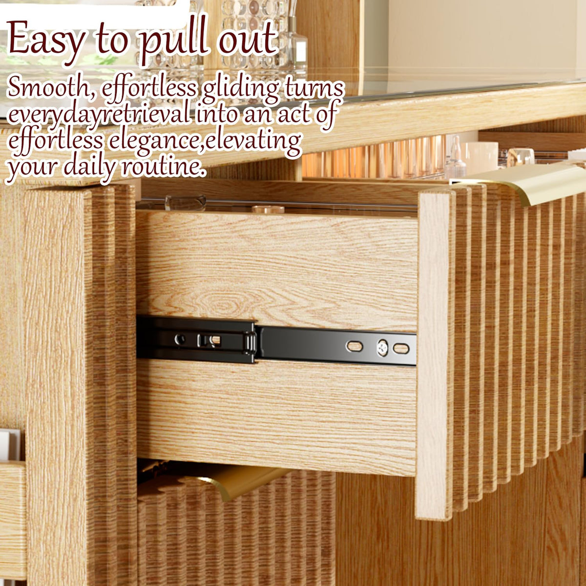 Fluted Makeup Vanity with Lighted Mirror