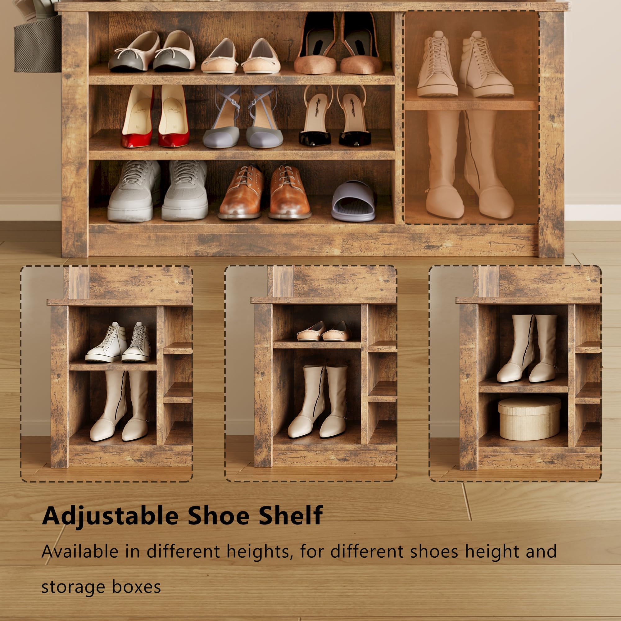 Entryway Hall Tree with Bench & Storage