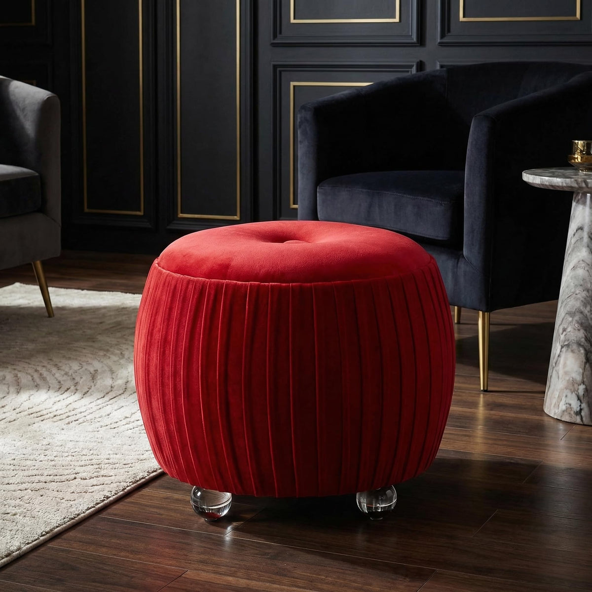 Red Round Tufted Ottoman
