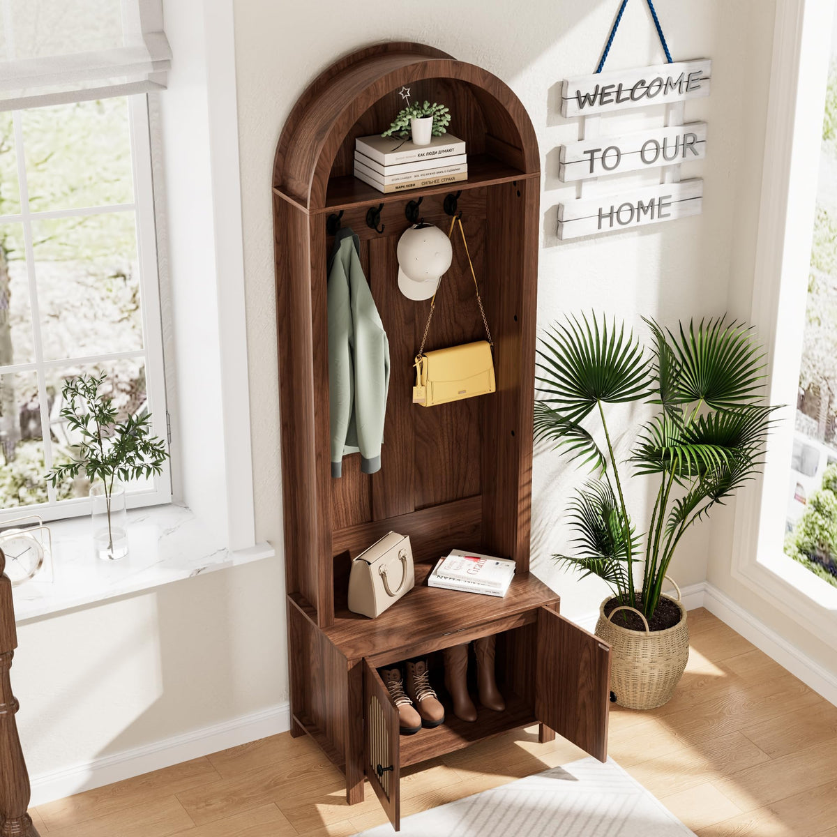 Arched Hall Tree with Bench and Shoe Storage
