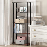 Furinno TURN-N-TUBE Storage Shelves, 5-Tier Book Shelf, Corner Shelf, Toolless Open Shelves, for Organization and Storage, Living Room, Garage, Home Office, Dark Cherry
