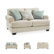 Chenille Loveseat with Rolled Arms, Reversible Cushions & Accent Pillows