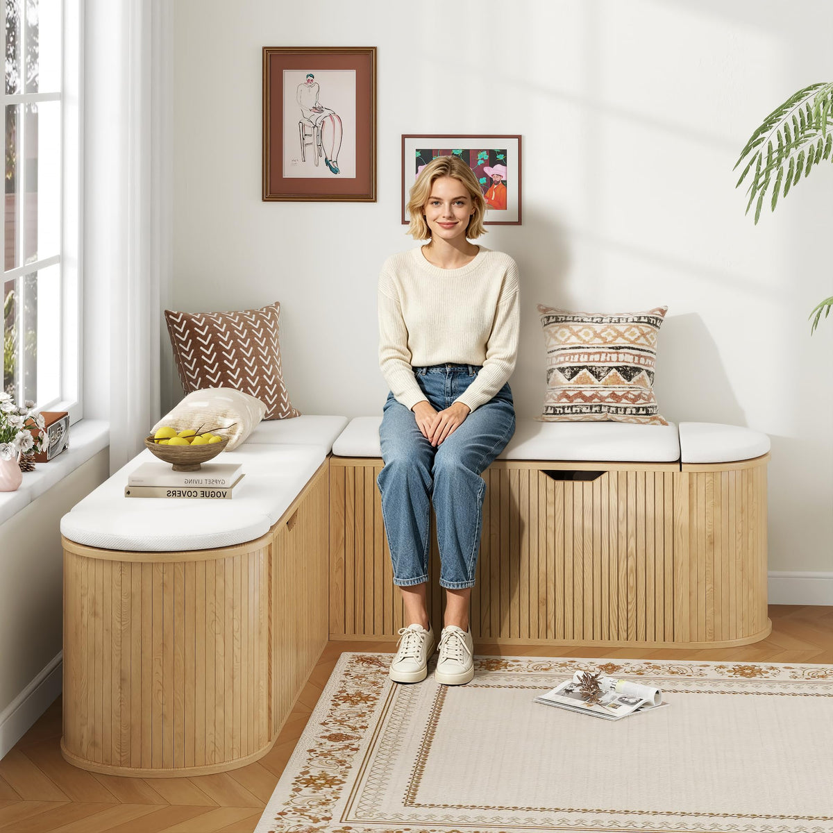 L-Shaped Cushioned Storage Bench