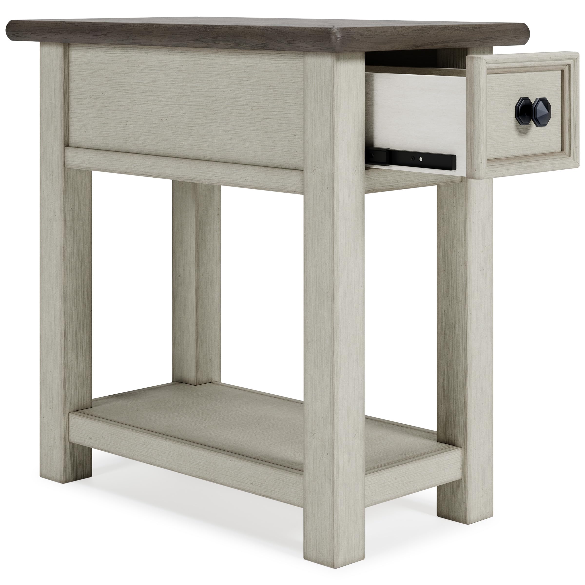 Farmhouse Chairside End Table with Charging Station & Drawer