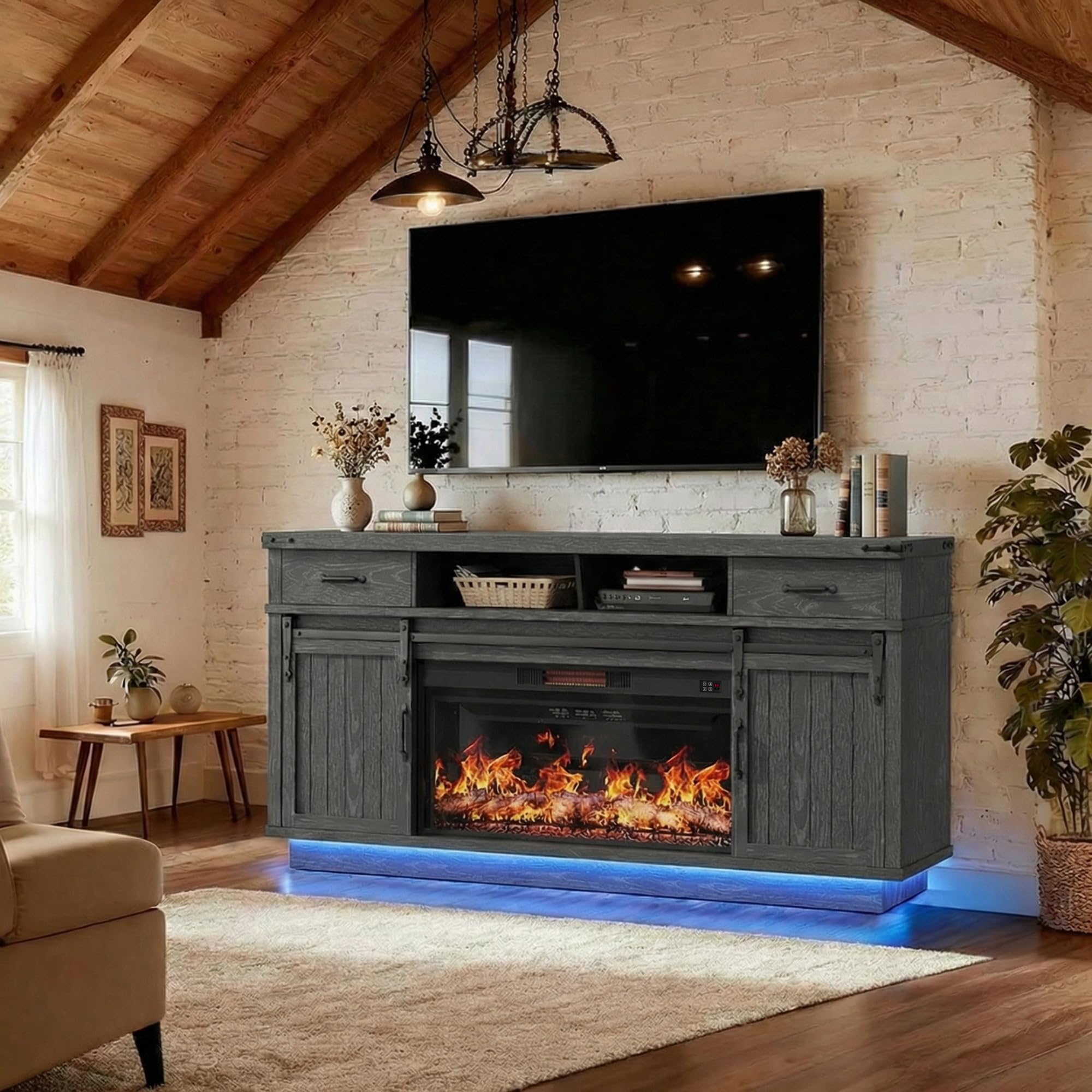 70" Fireplace TV Stand with 36" Electric Fireplace