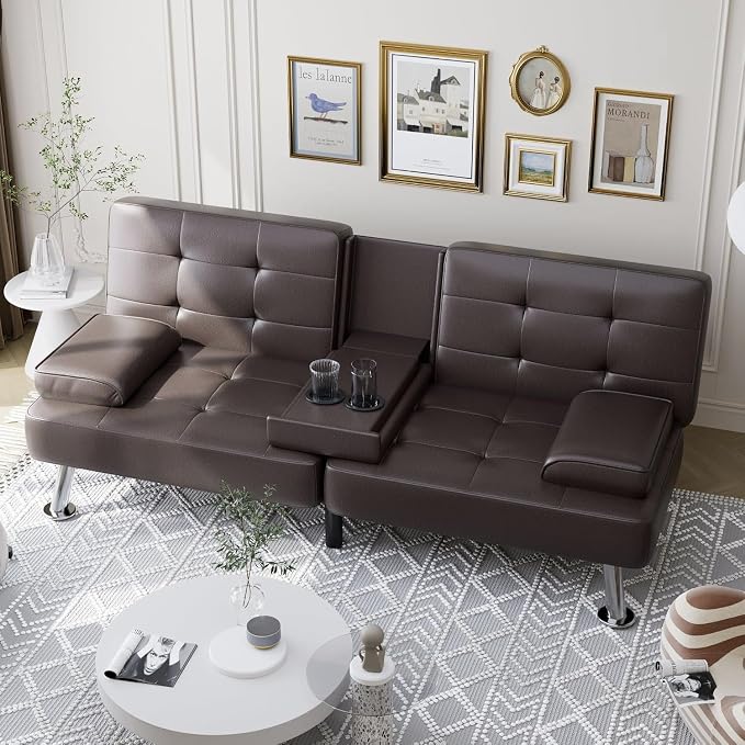 Faux Leather Convertible Futon Sofa Bed