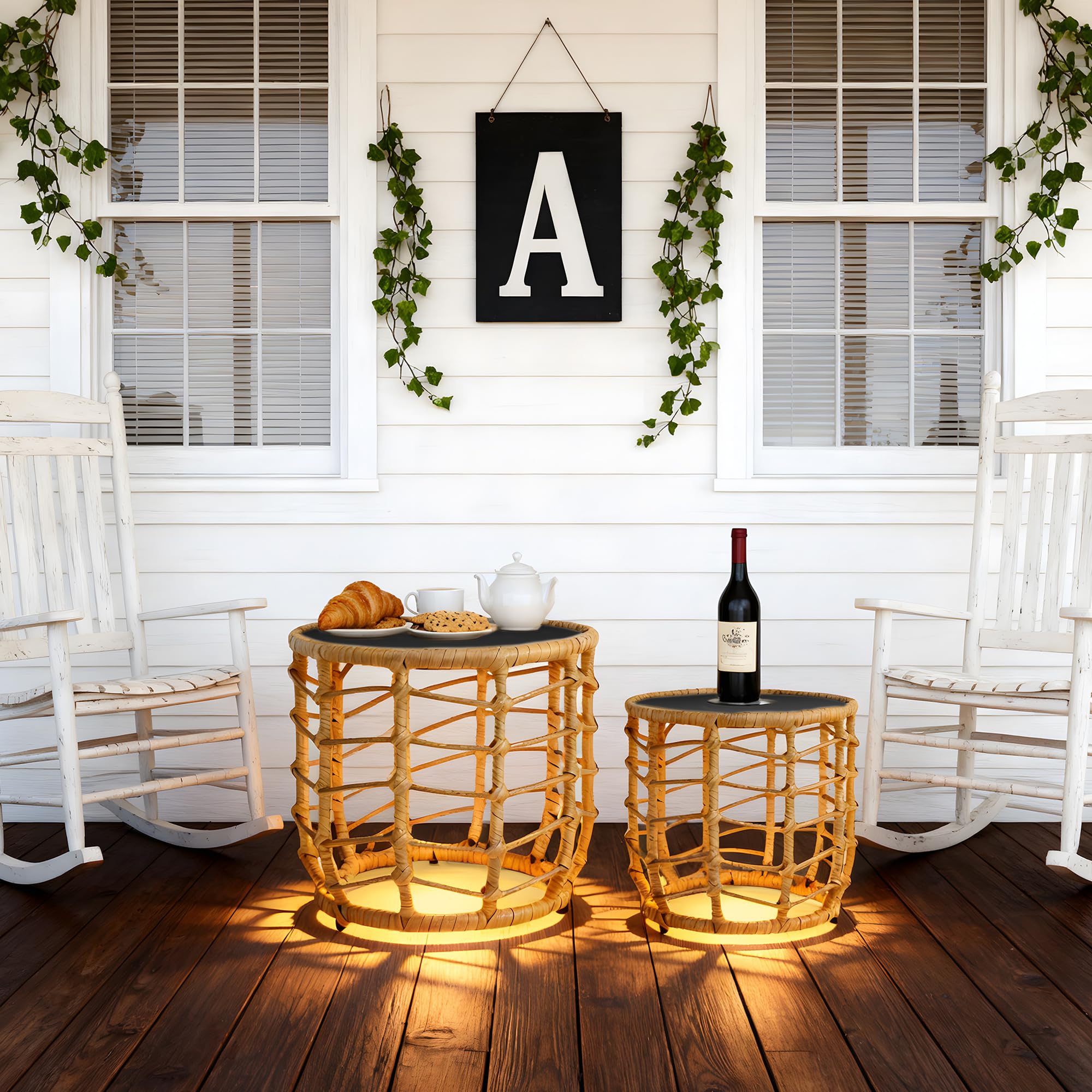 Boho Solar Outdoor Side Table Set of 2