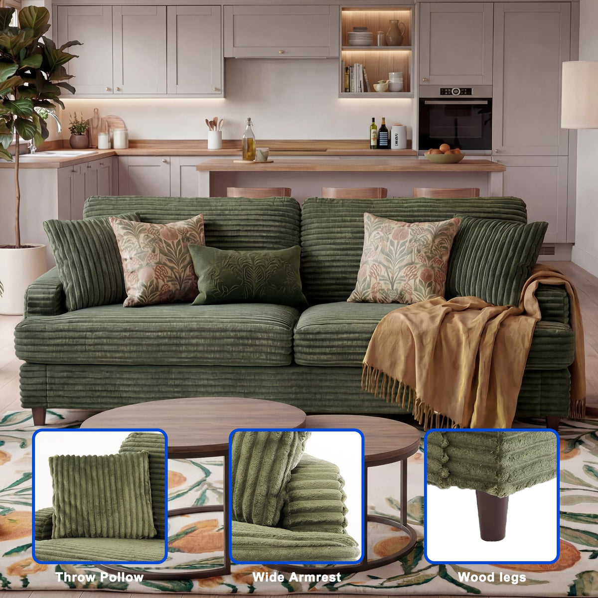 Corduroy Three-Seater Sofa